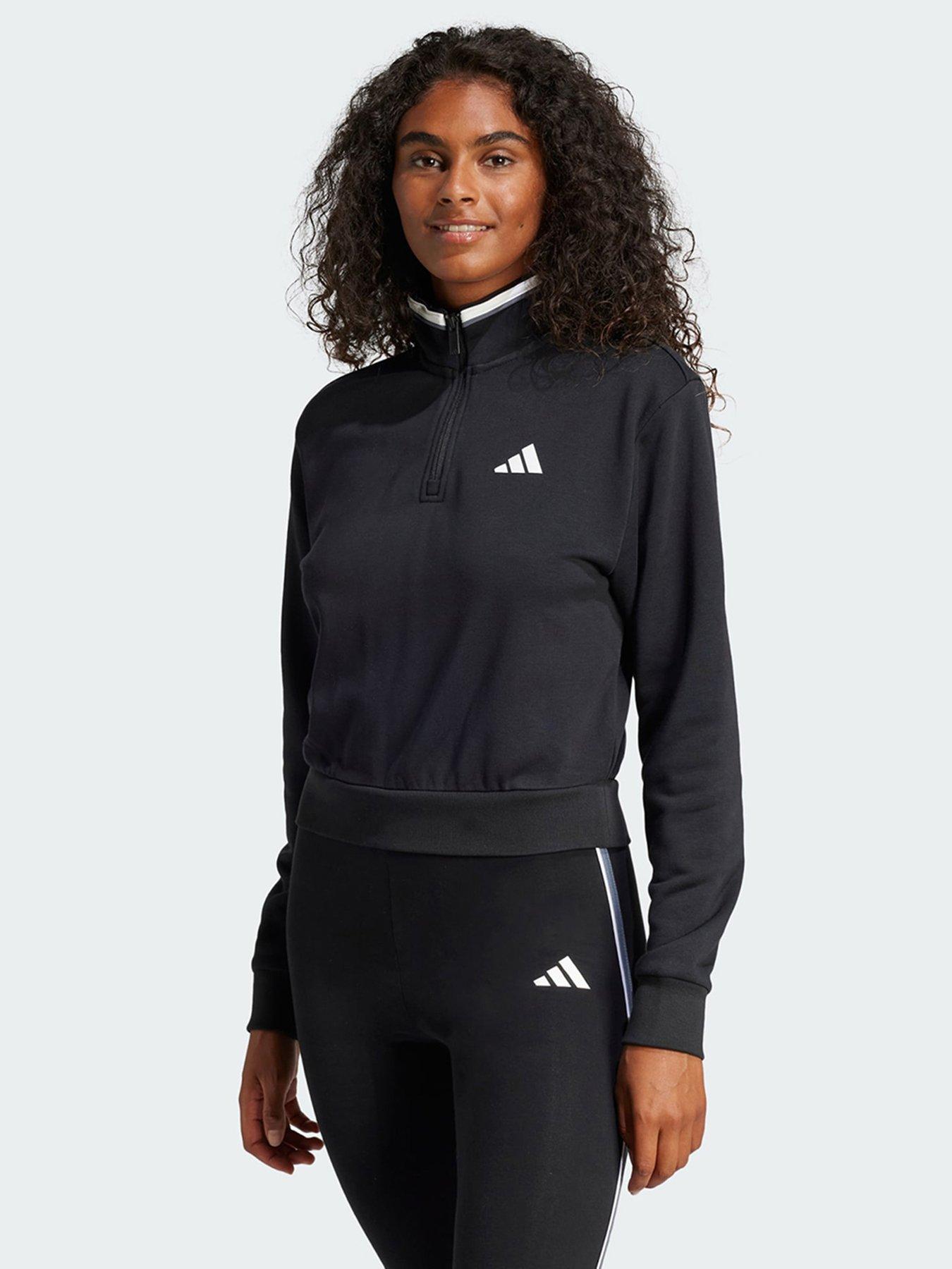 undefined Essentials Color Pop French Terry Crop Quarter-Zip Track Jacket - Black