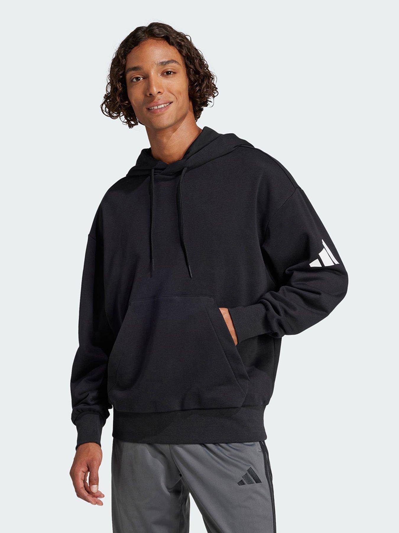 undefined Essentials Loose-Fit 3 Bar Logo French Terry Hoodie - Black/White