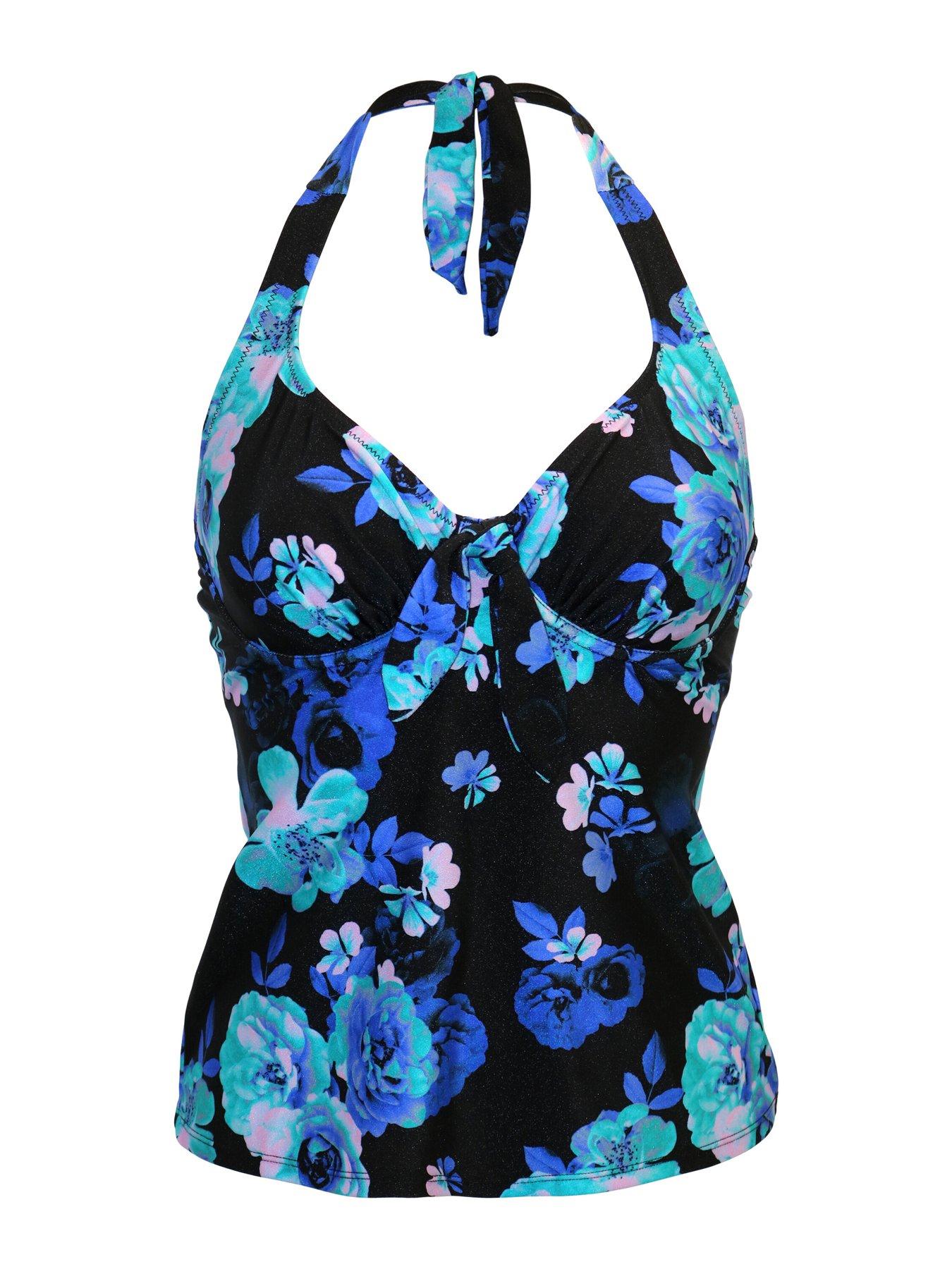 Image 3 of 4 of Pour Moi Portofino Underwired Halter Tankini Top - Black/Multi