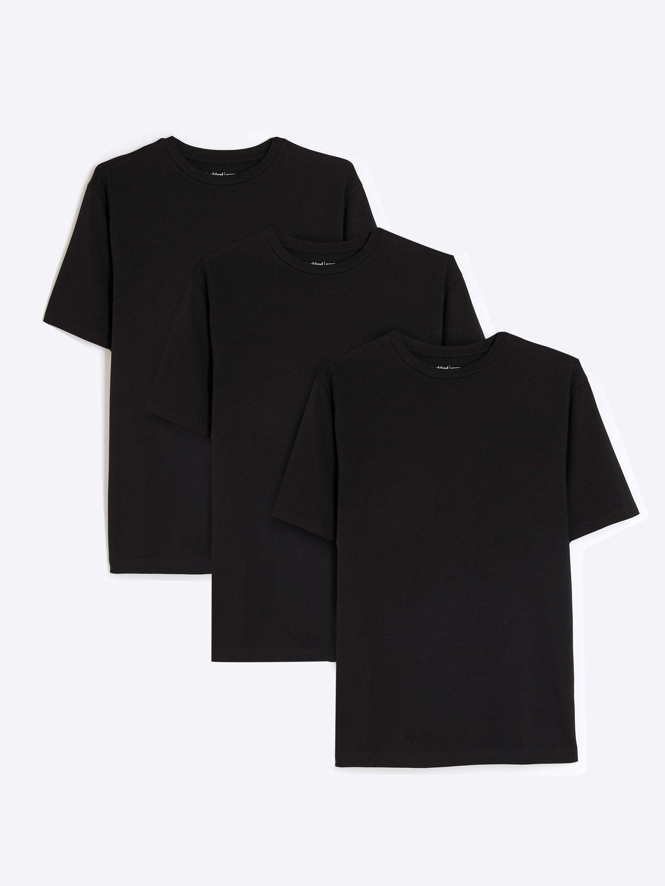 River Island 3pk Muscle Fit Short Sleeve T-shirt - Black