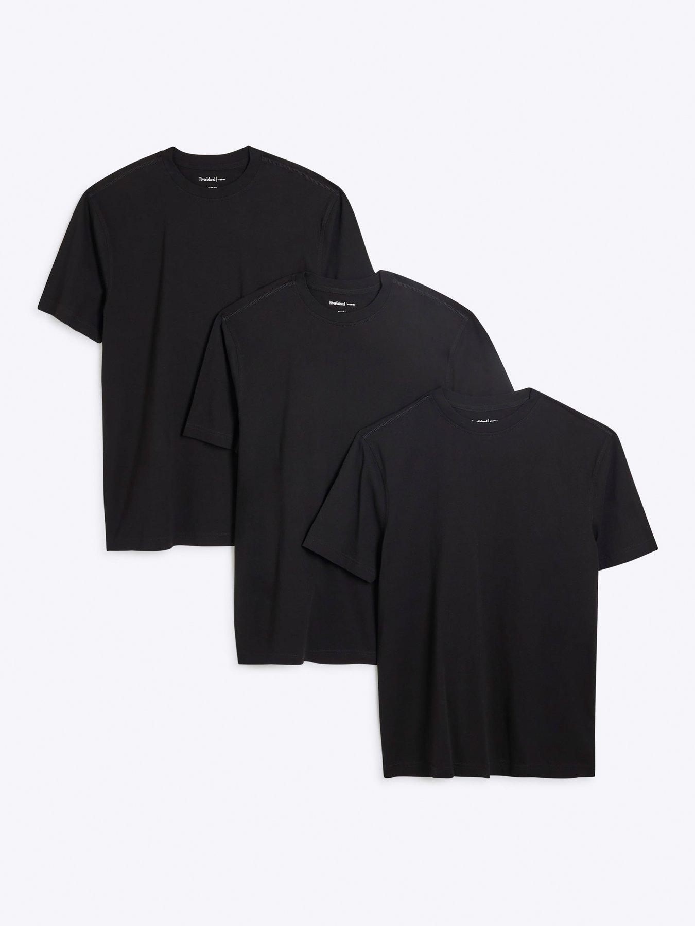 River Island 3 Pack Short Sleeve Slim Fit T-Shirt - Black