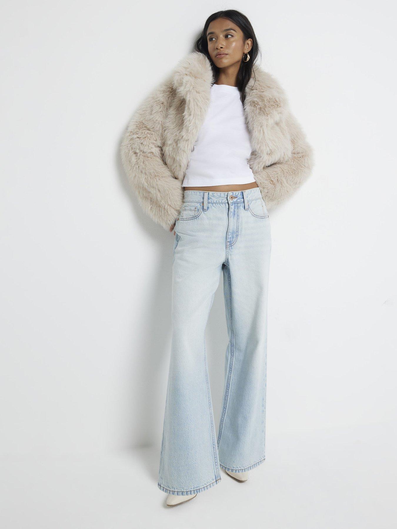 undefined Petite High Waisted Relaxed Straight Jeans - Blue