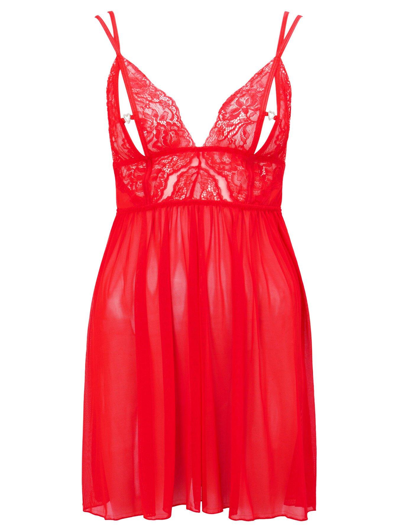 ann summers red lace dress Ann Summers Supreme long sleeve lace dress with plunge front detail in red