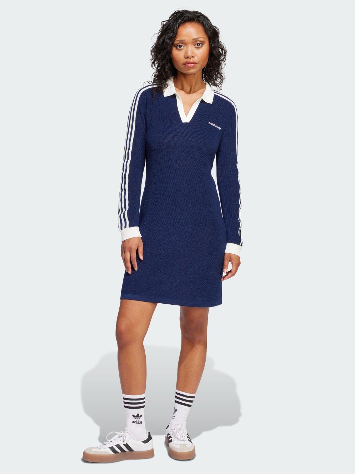  image of adidas-originals-knitted-polo-dress-dark-blue