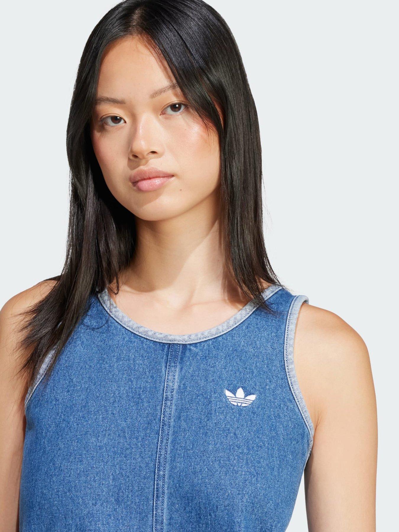  image of adidas-originals-adicolor-denim-3-stripes-tank-dress