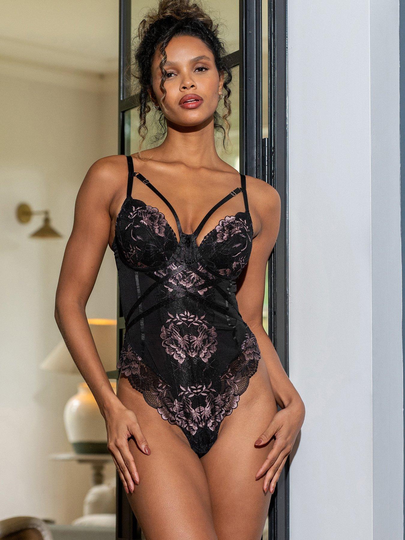 Image 1 of 4 of Pour Moi After Hours Underwired Thong Back Body - Black/Multi