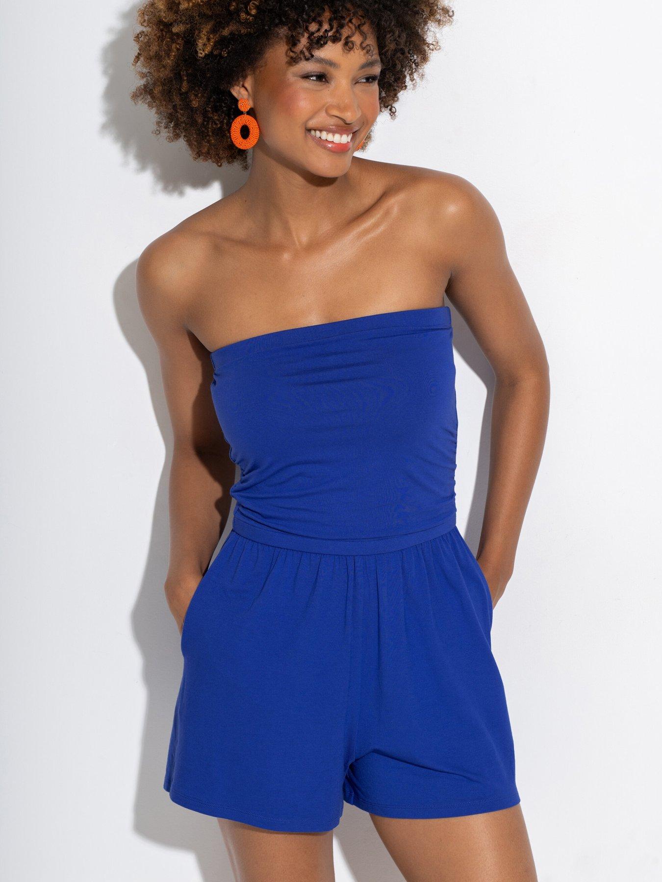 undefined Strapless Jersey Beach Playsuit - Blue