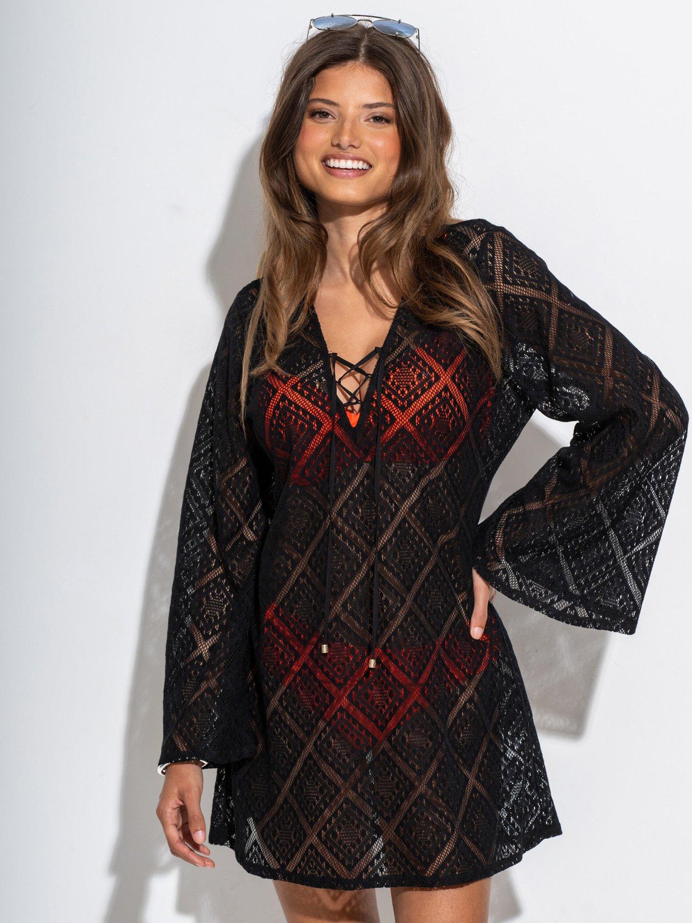 Pour Moi Crochet Lace Long Sleeve Beach Cover Up