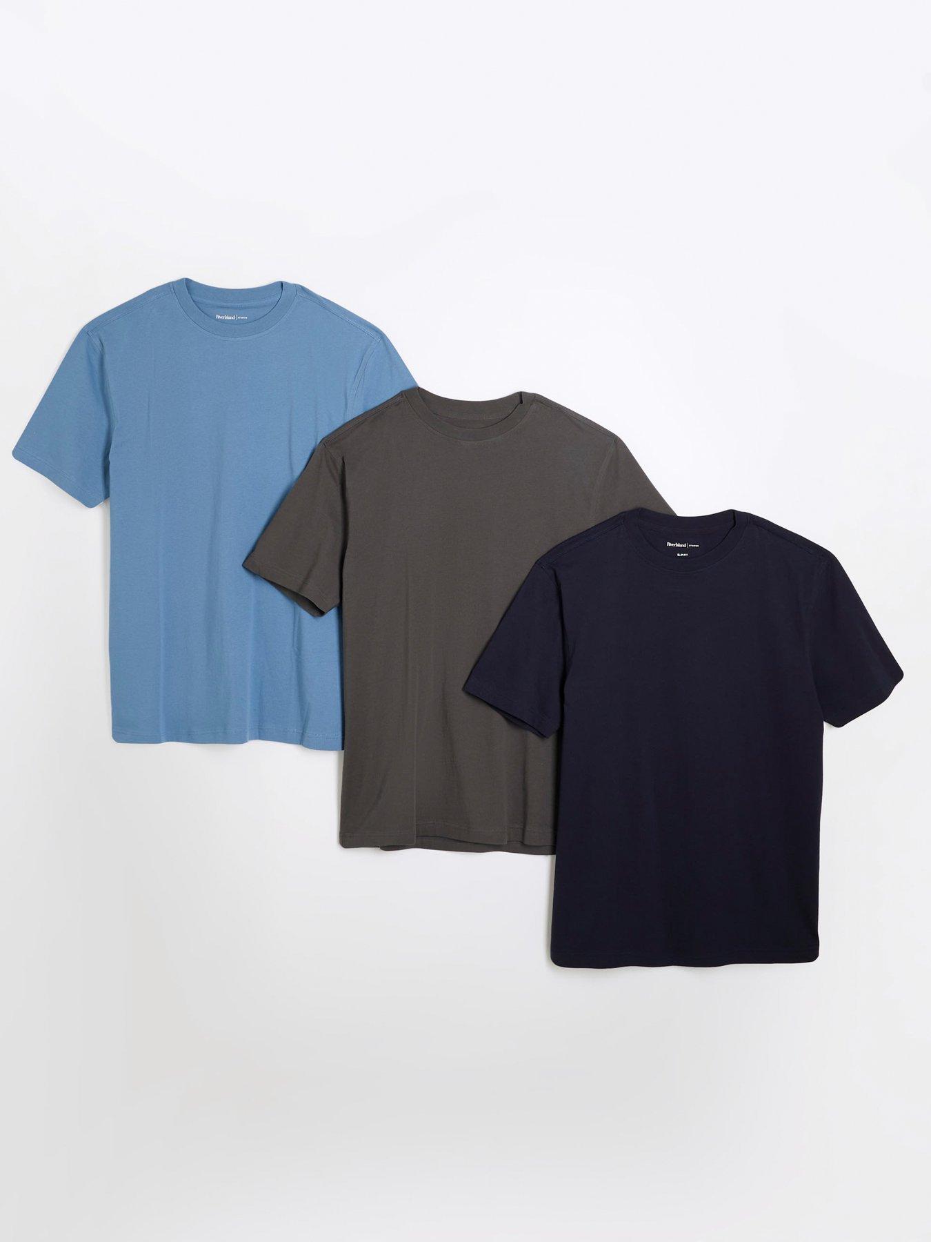 River Island 3 Pack of Short Sleeve Slim Fit T-Shirts - Blue