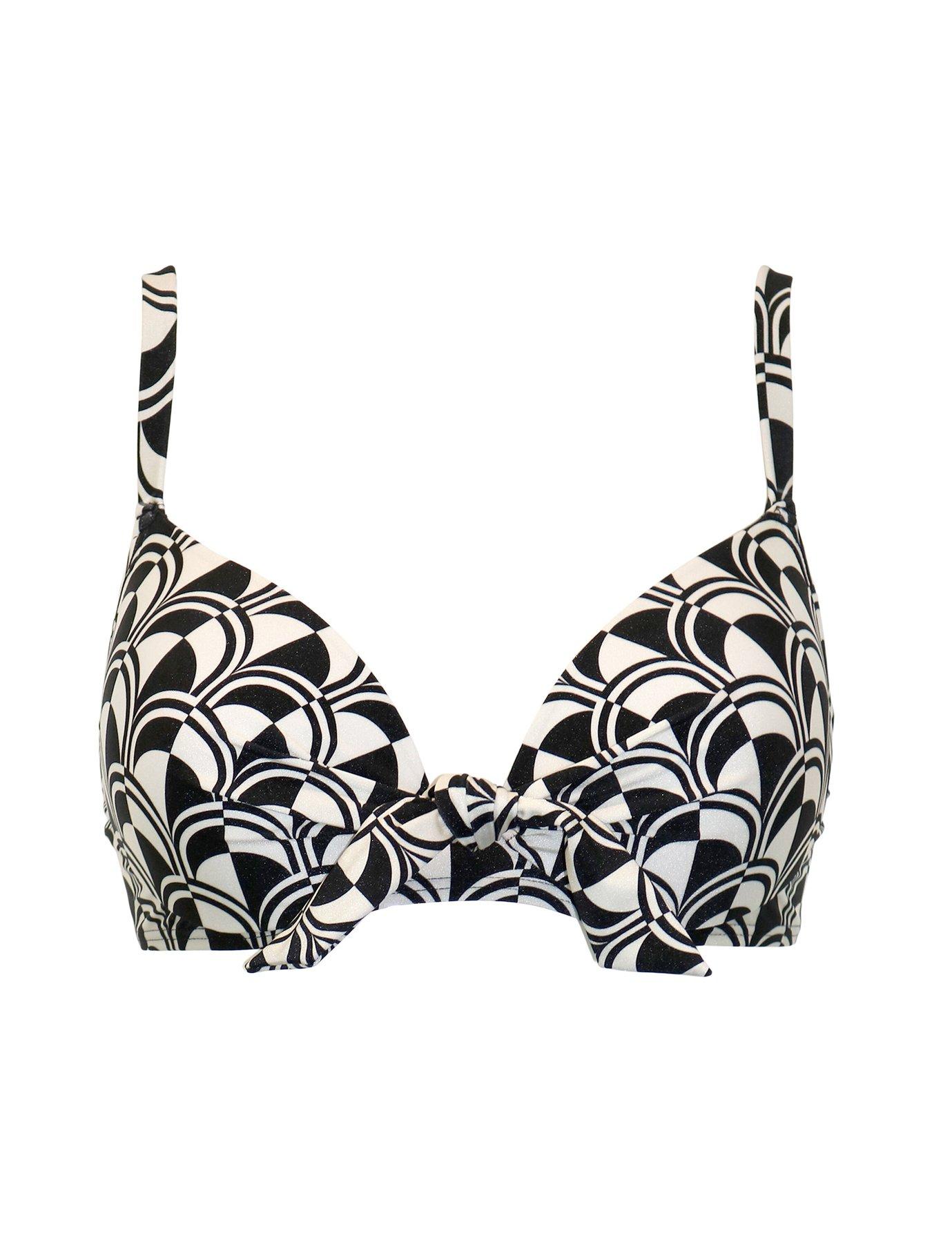  image of pour-moi-casablanca-lightly-padded-underwired-front-tie-top-blackwhite