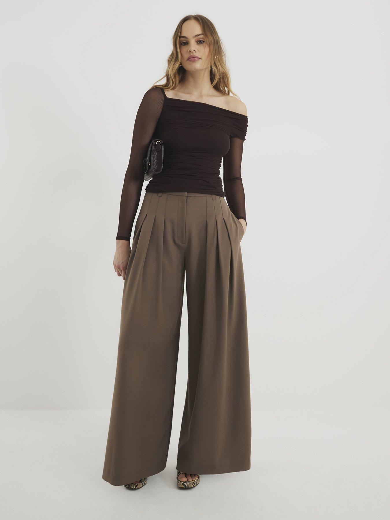  image of river-island-asymmetric-neck-ruched-mesh-top-brown
