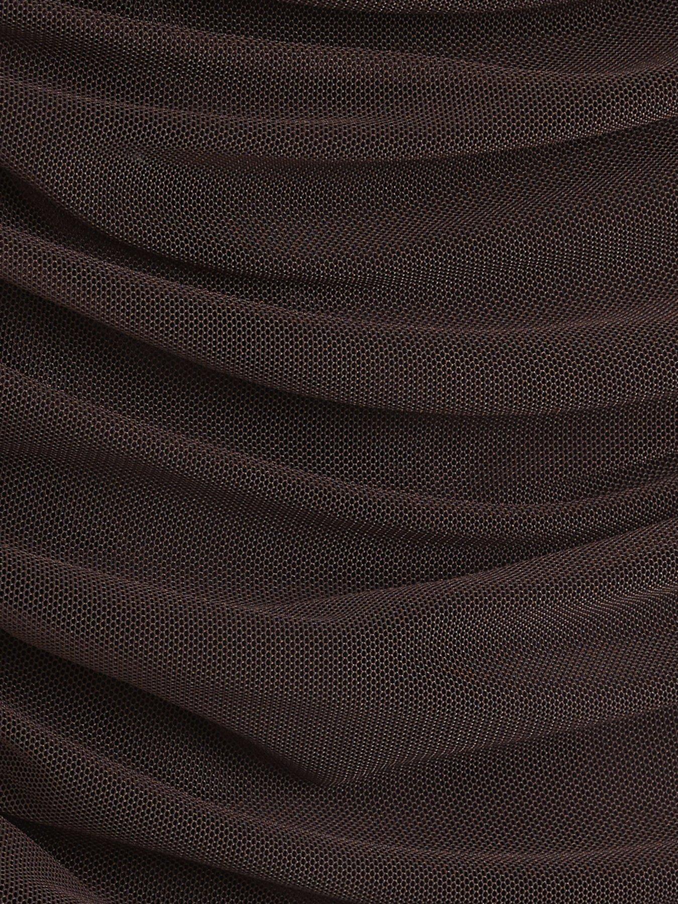  image of river-island-asymmetric-neck-ruched-mesh-top-brown