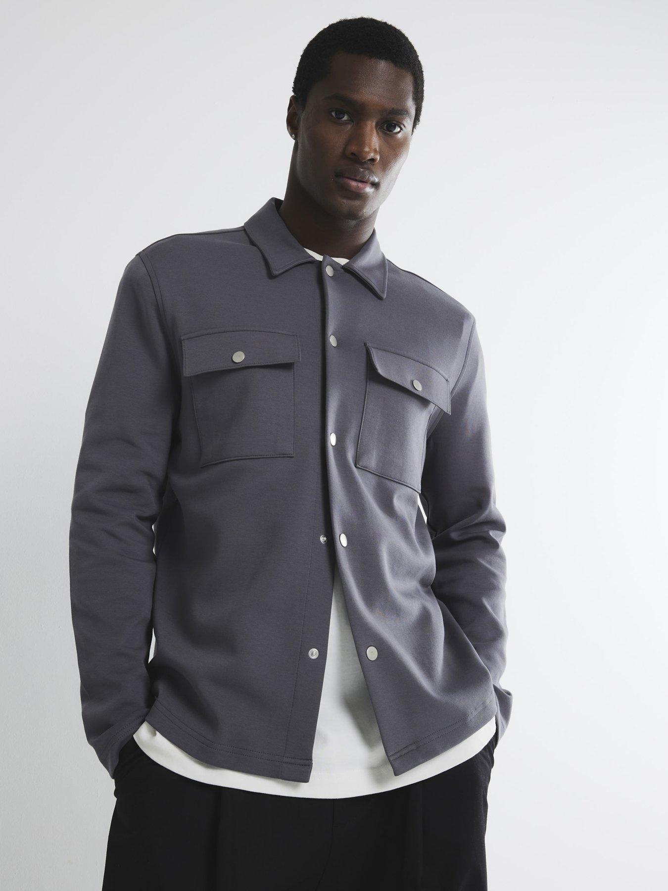 undefined Slim Fit Long Sleeve Overshirt - Grey