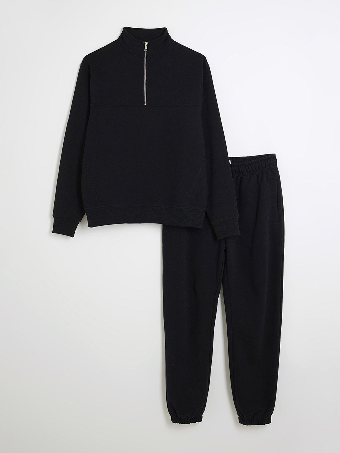 Image 5 of 5 of River Island Funnel Neck Sweatshirt &amp; Joggers Set - Black
