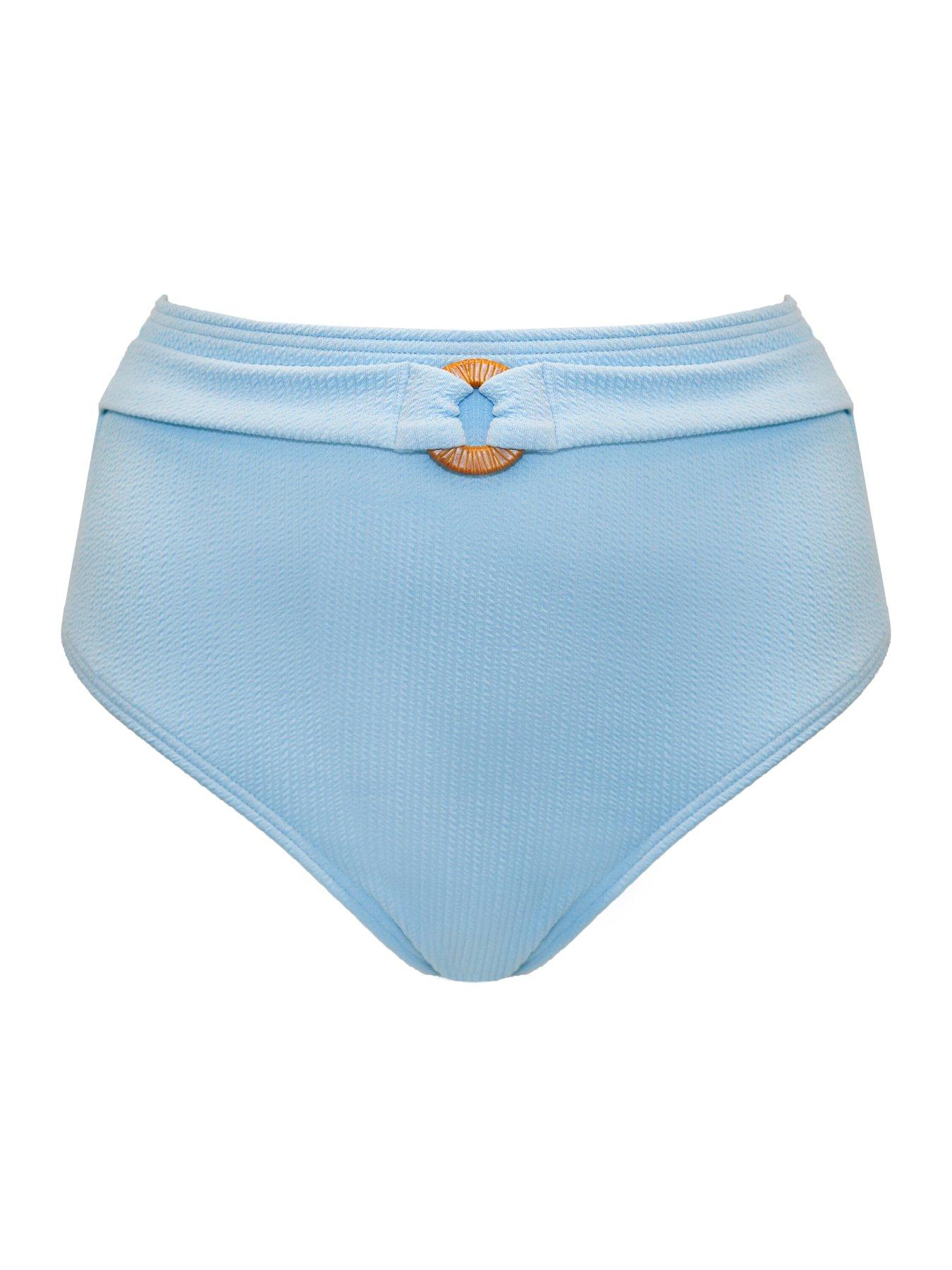 Image 3 of 4 of Pour Moi Cali Ribbed Texture High-Waist Belted Control Brief - Light Blue