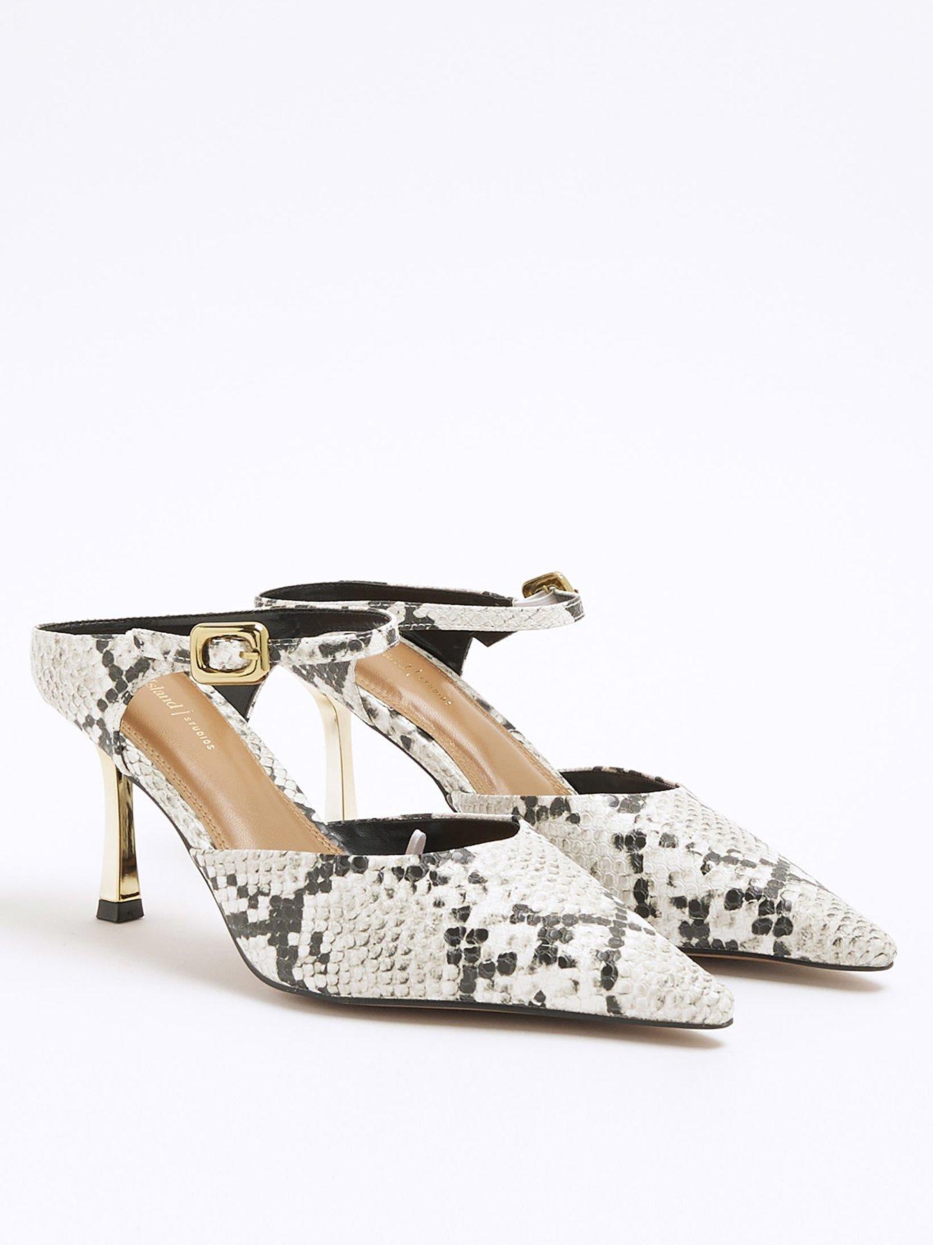 Image 2 of 5 of River Island Snake Print Pointed Court Shoes - Grey/Multi