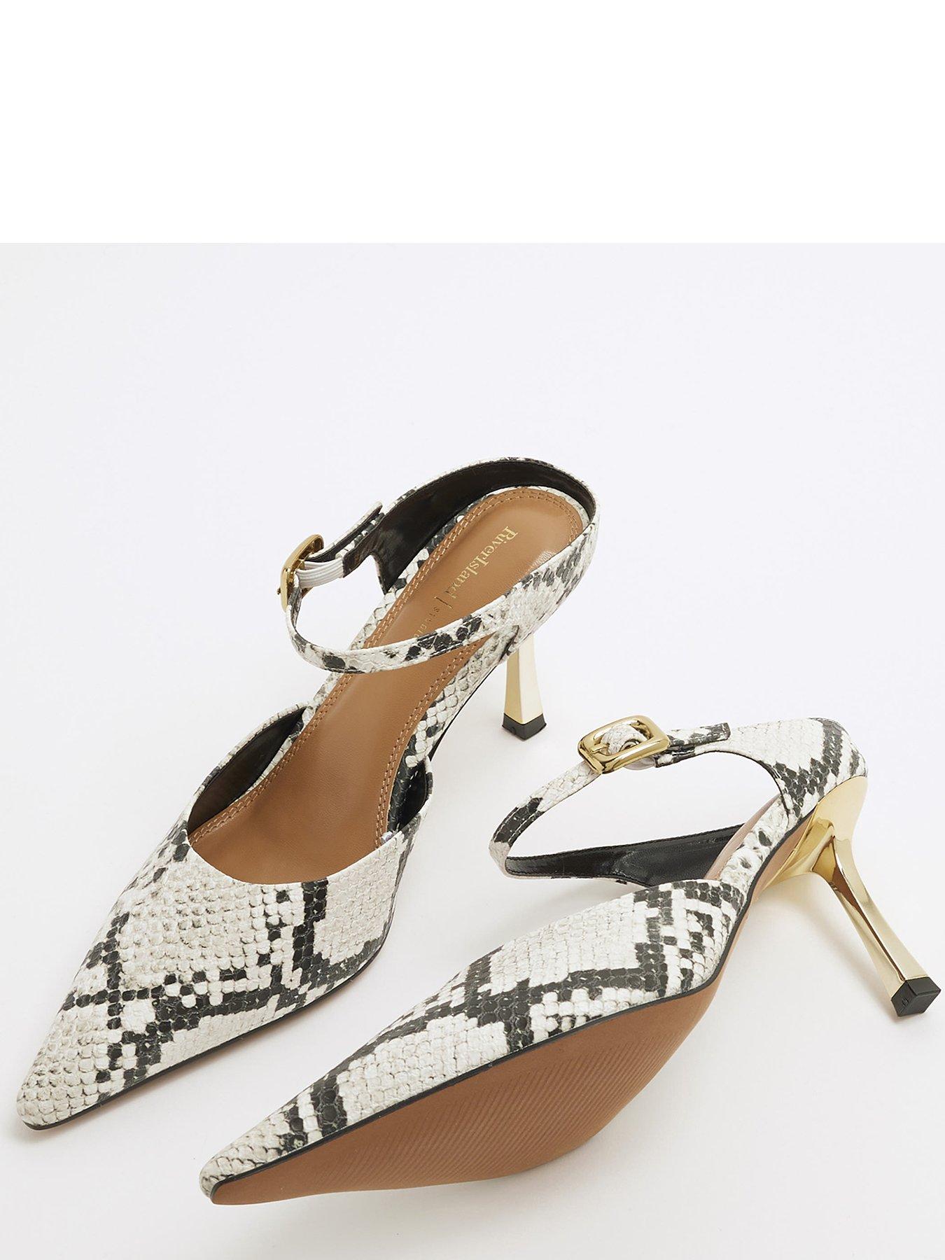 Image 4 of 5 of River Island Snake Print Pointed Court Shoes - Grey/Multi