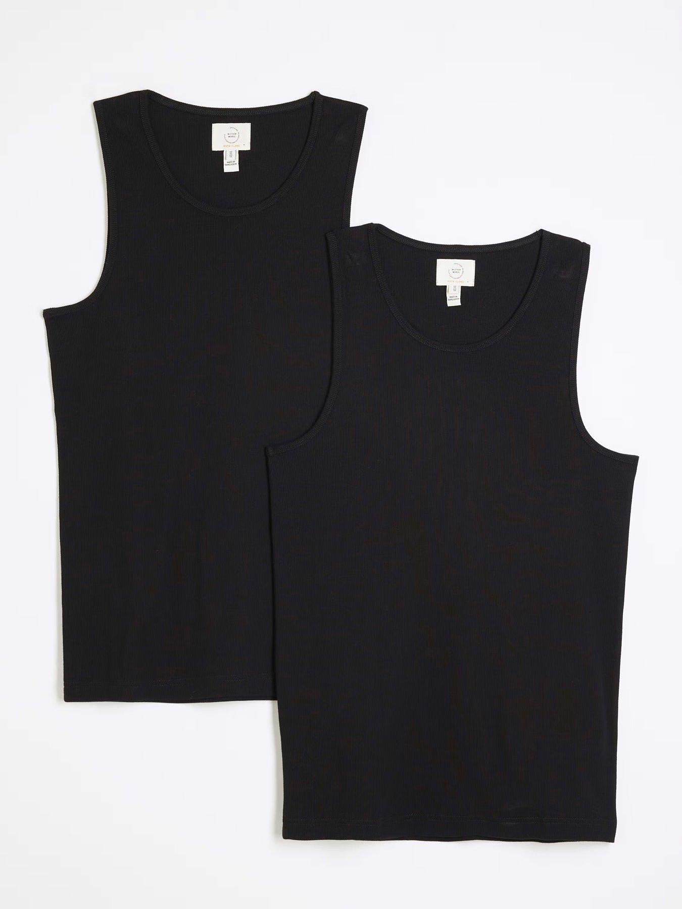 River Island Muscle Fit Ribbed Vest Set - Black