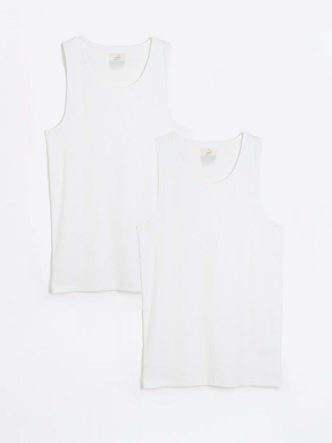 River Island Muscle Fit Ribbed Vest Set - White