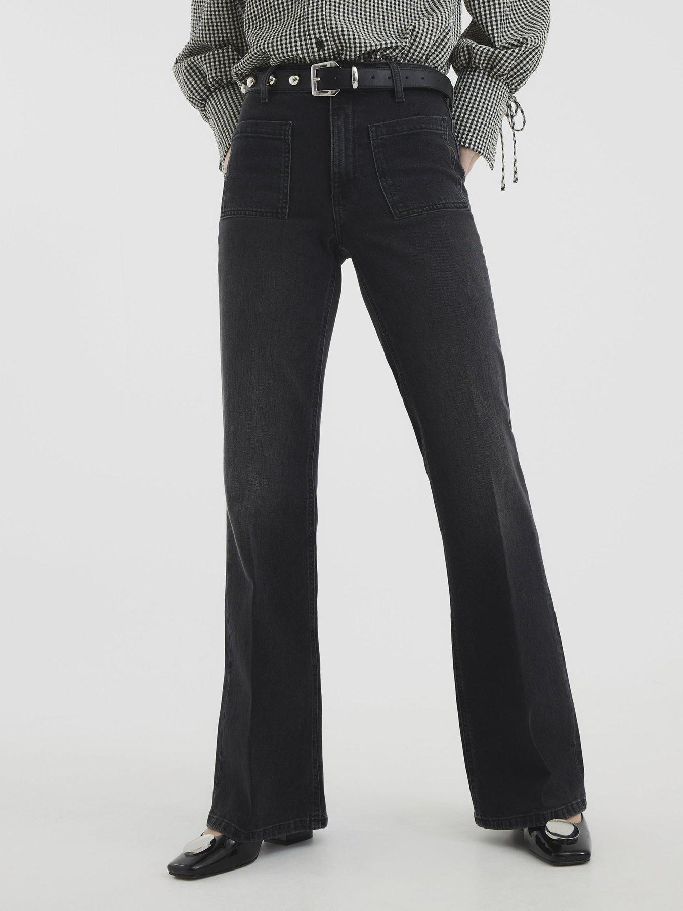 undefined High Waisted Relaxed Flared Jeans - Black