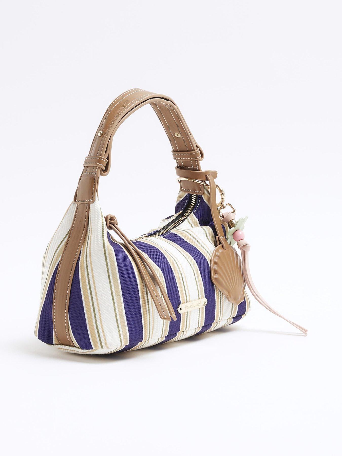  image of river-island-canvas-striped-charm-shoulder-bag