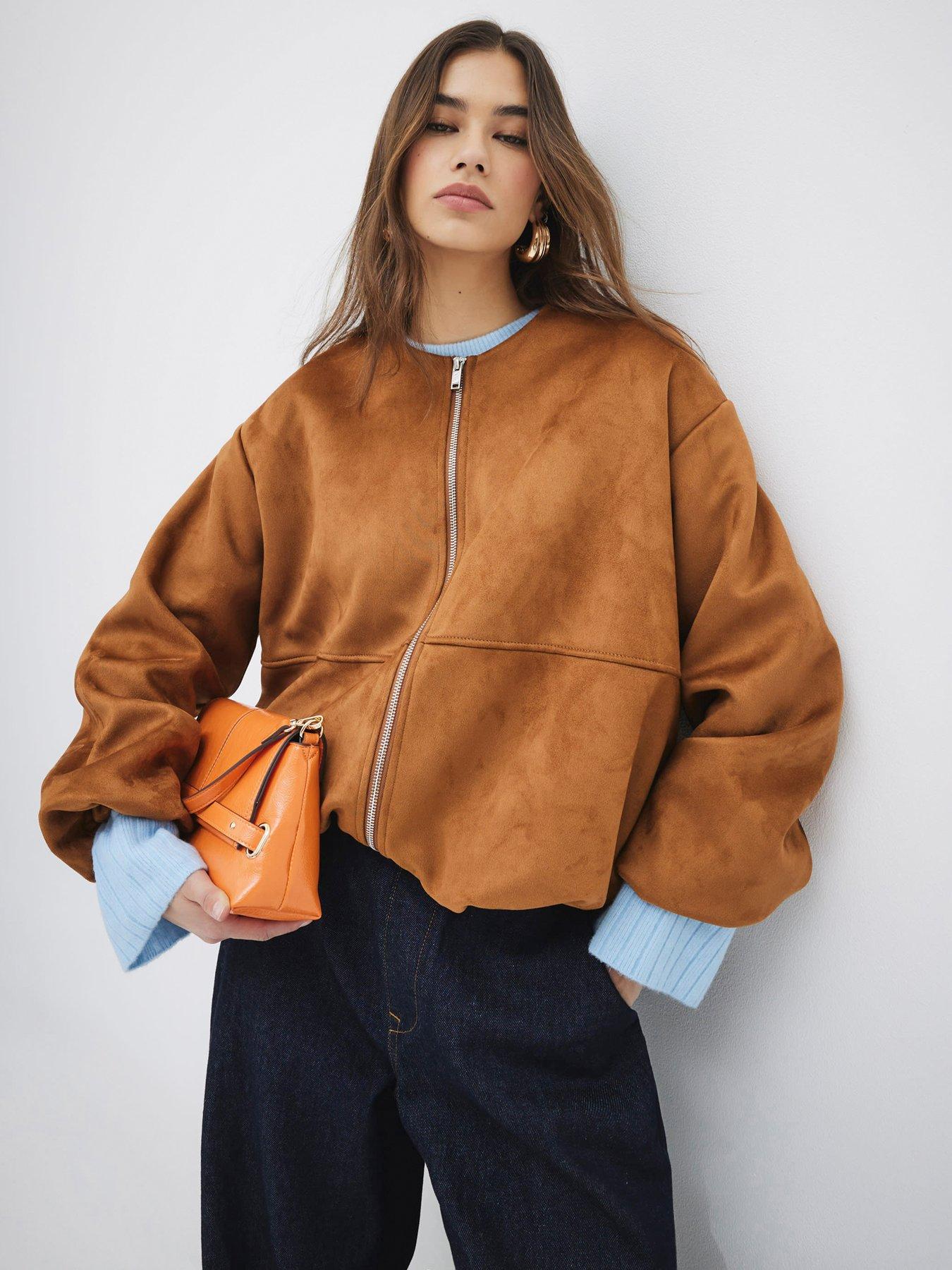 river-island-suedette-bubble-hem-bomber-jacket-brown