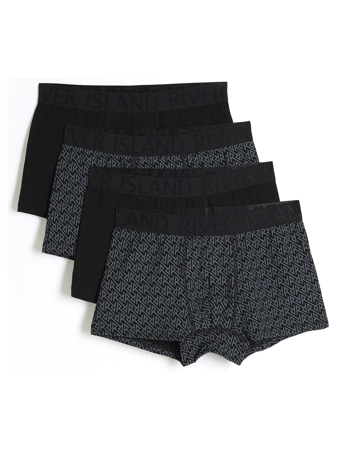 River Island 4 Pack Ri Monogram Trunks - Black | Littlewoods