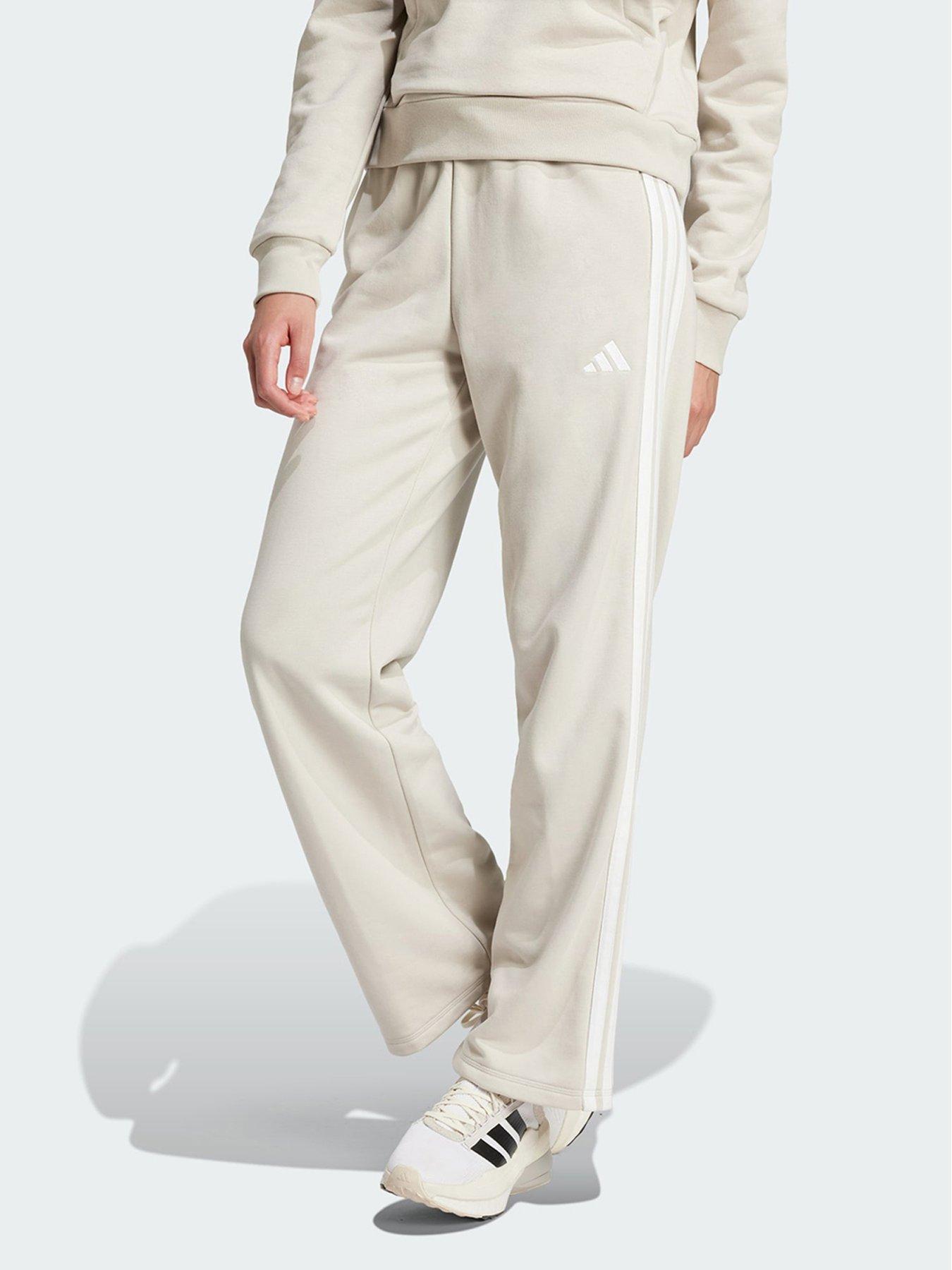 undefined Essentials 3-Stripes Open Hem French Terry Pants - Beige