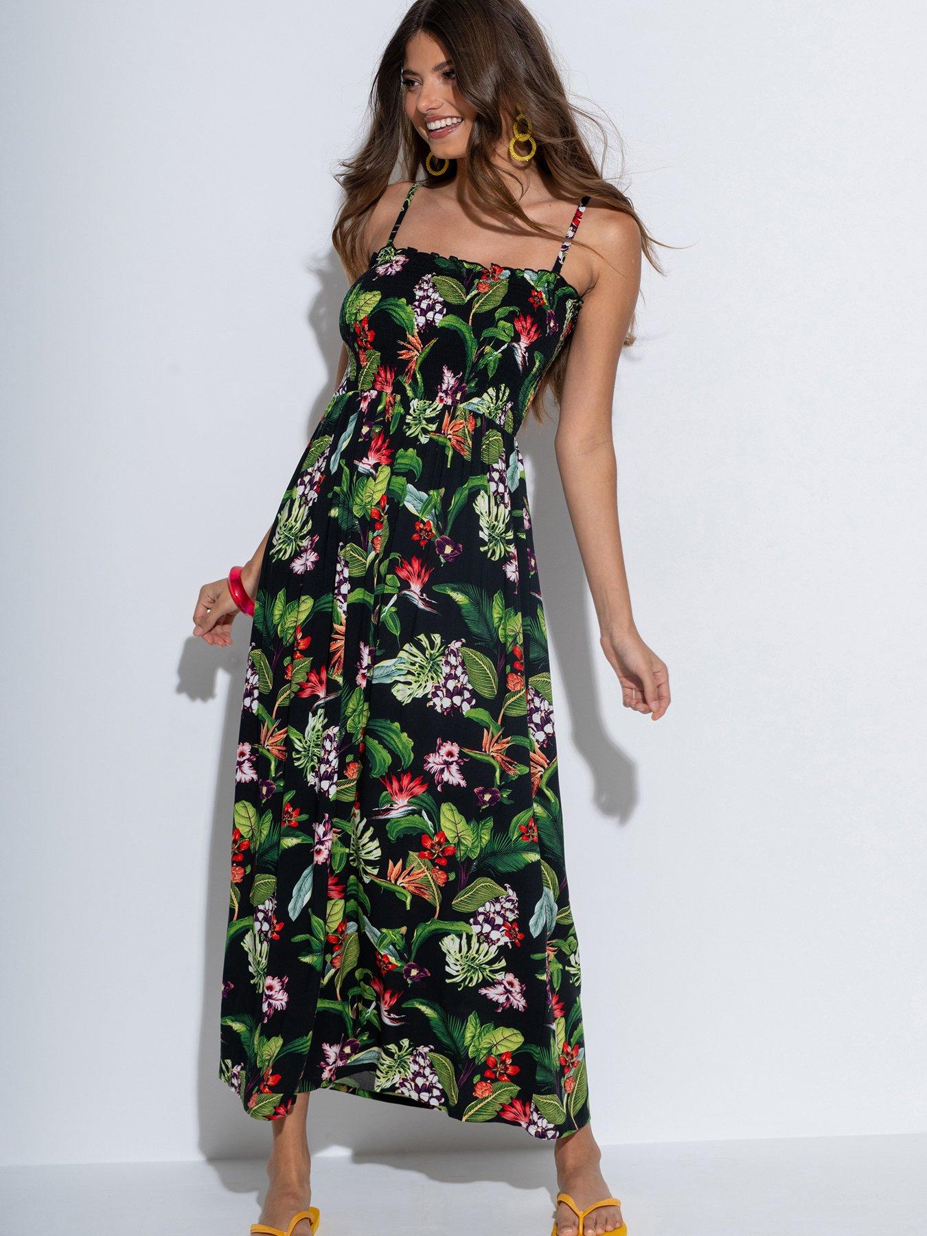  image of pour-moi-strapless-shirred-bodice-maxi-beach-dress-print