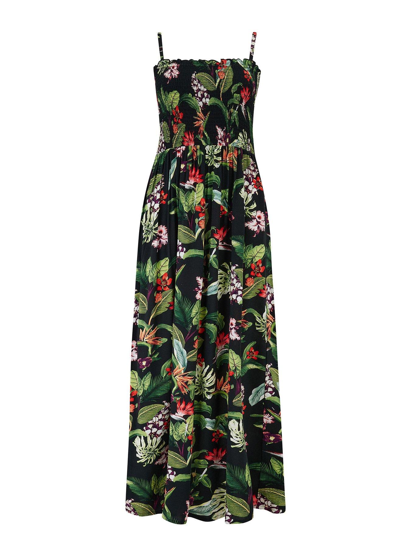  image of pour-moi-strapless-shirred-bodice-maxi-beach-dress-print
