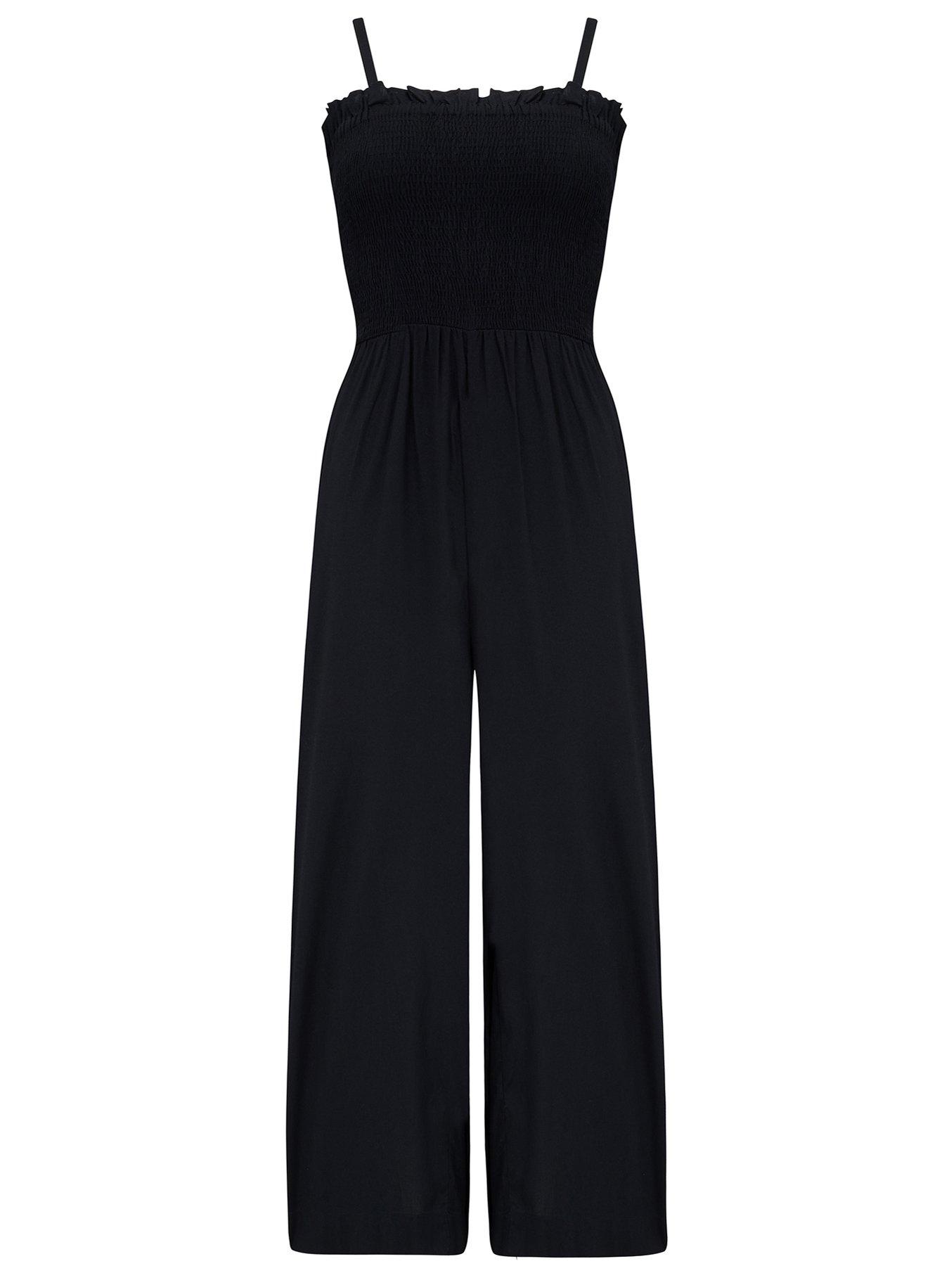 Image 3 of 4 of Pour Moi Strapless Shirred Bodice Crop Leg Beach Jumpsuit - Black