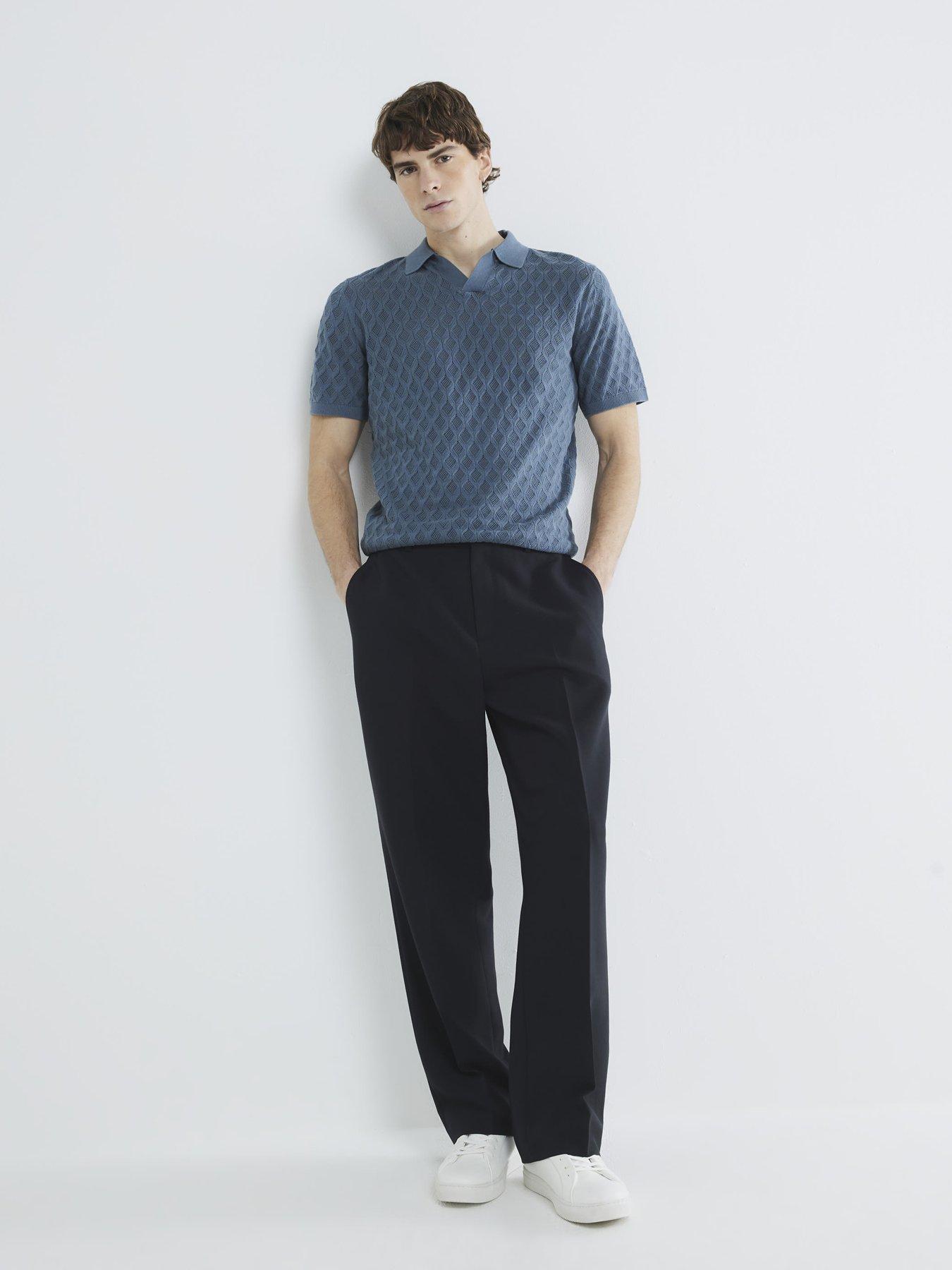  image of river-island-textured-open-collar-polo-shirt