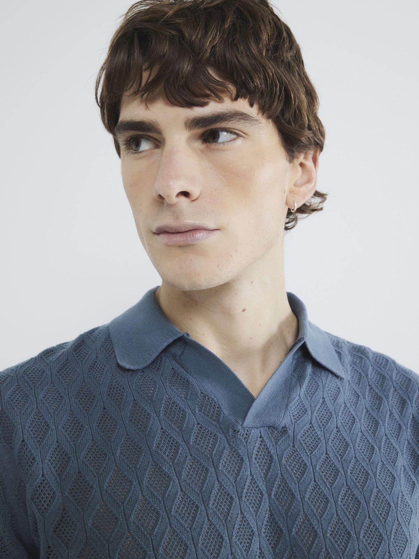  image of river-island-textured-open-collar-polo-shirt
