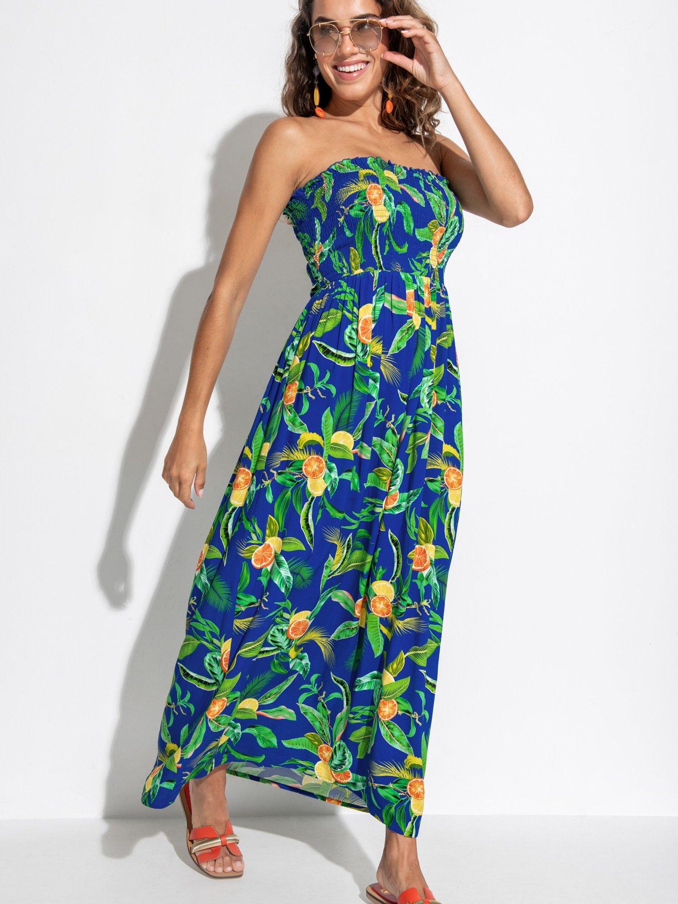  image of pour-moi-strapless-shirred-bodice-maxi-beach-dress