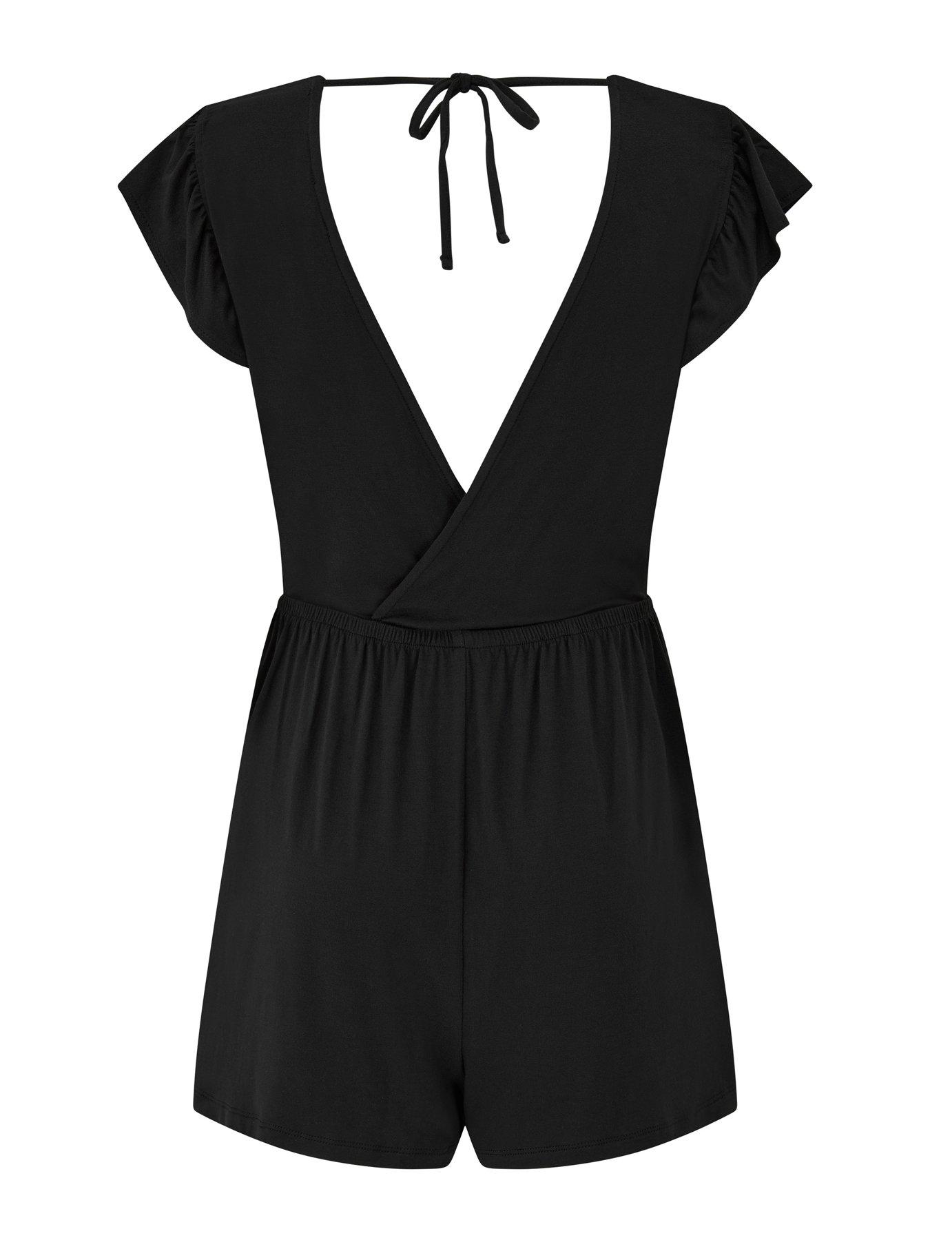 Image 4 of 4 of Pour Moi Jersey Frill Beach Playsuit with LENZING? ECOVERO? Viscose - Black