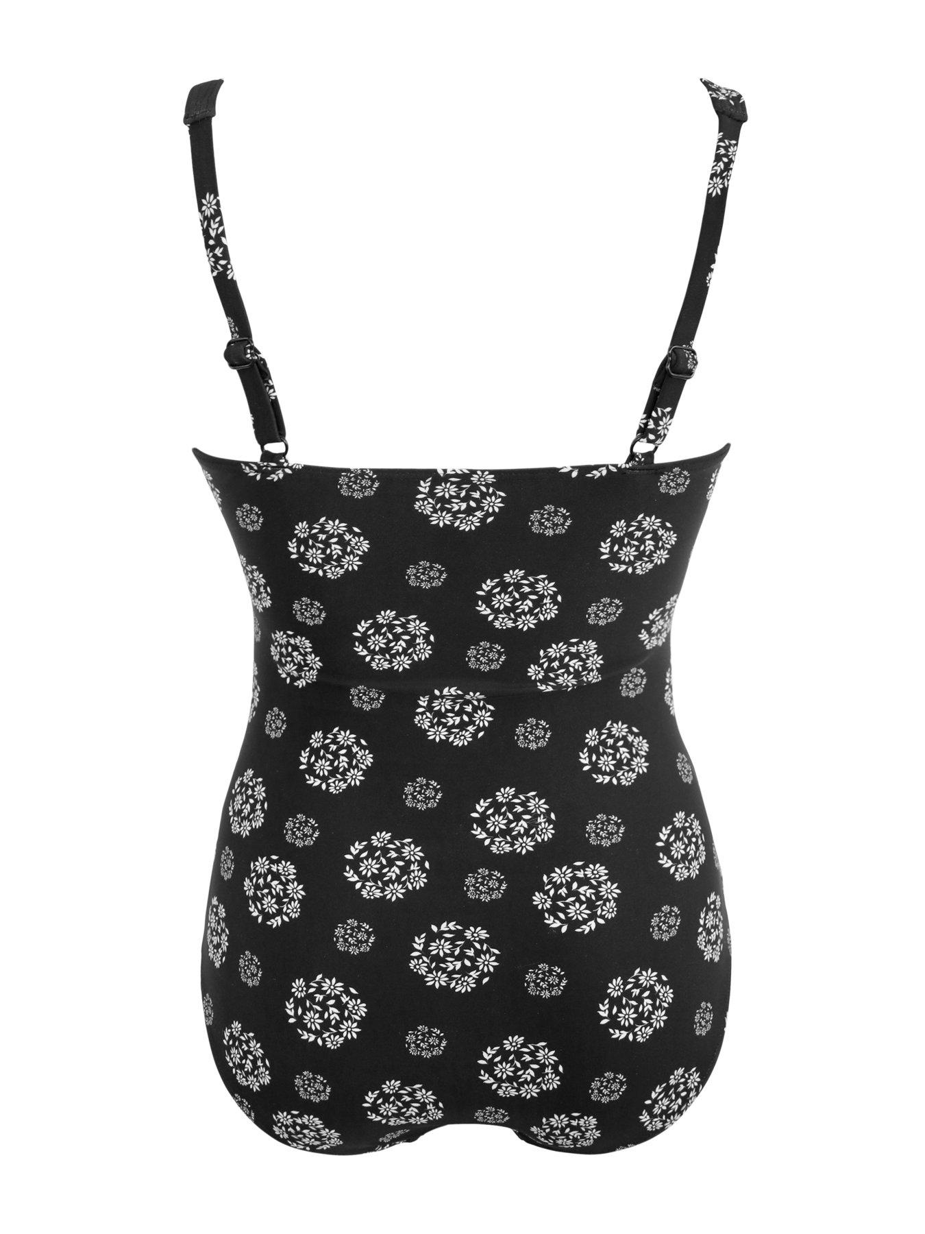  image of pour-moi-santa-barbara-ruched-tummy-control-swimsuit-blackwhite