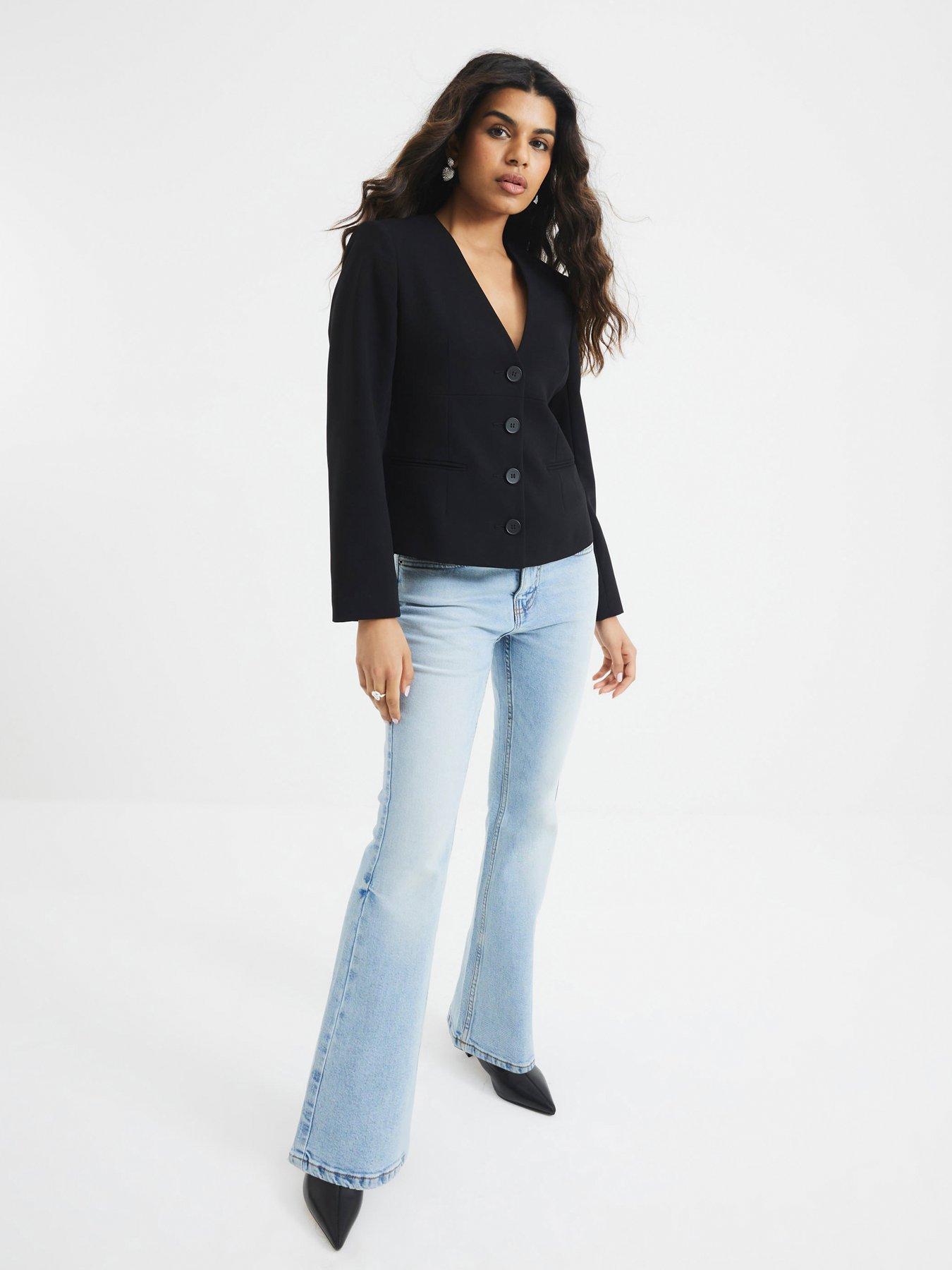 Image 1 of 5 of River Island Petite Bootcut Mid Rise Jeans - Blue