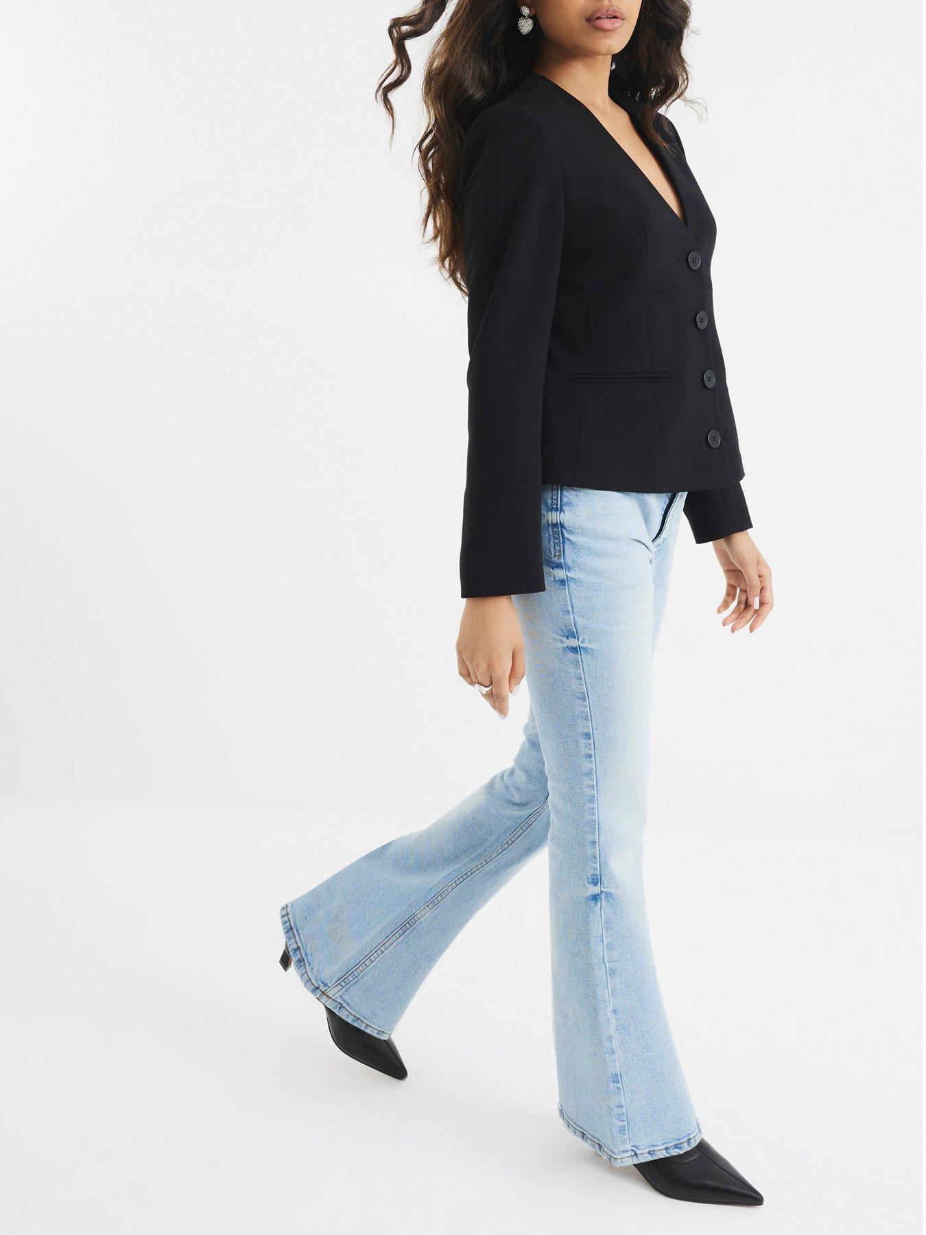 Image 4 of 5 of River Island Petite Bootcut Mid Rise Jeans - Blue
