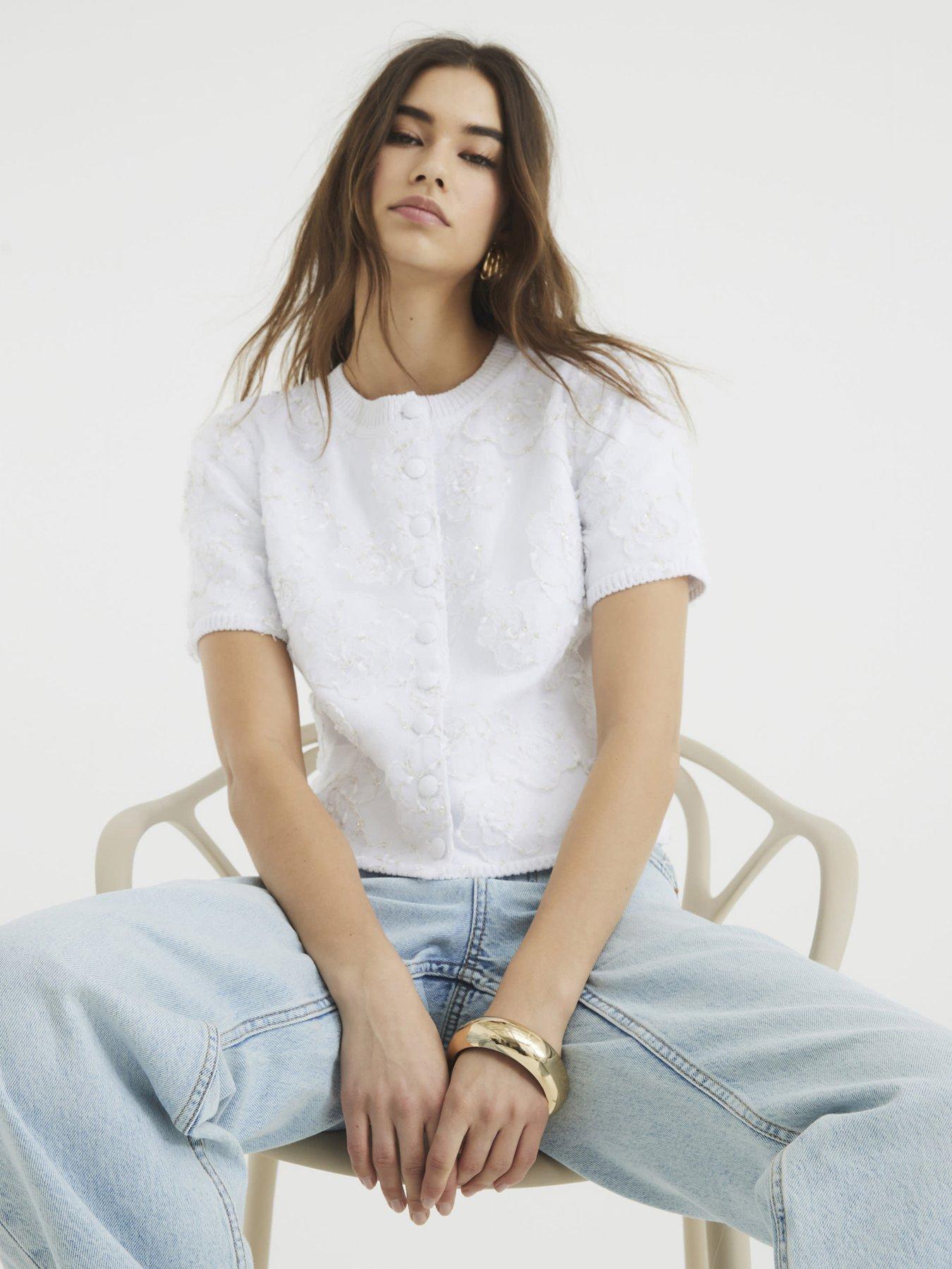  image of river-island-short-sleeve-floral-overlay-cardigan