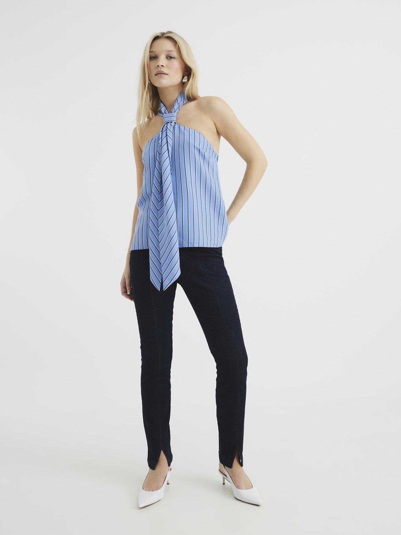 undefined High Rise Split Hem Slim Jeans - Blue