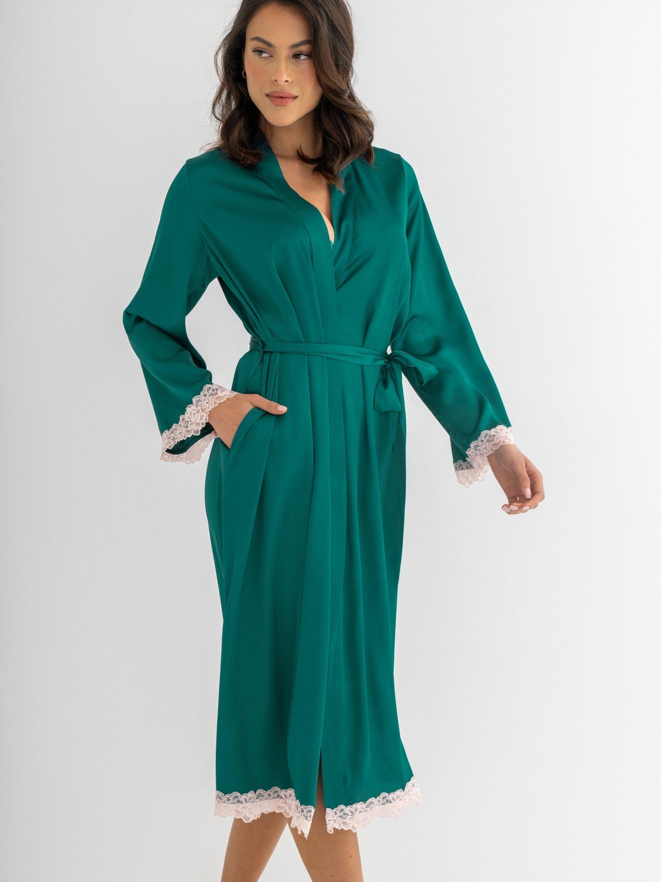 undefined Dusk Satin and Lace Kimono Sleeve Dressing Gown
