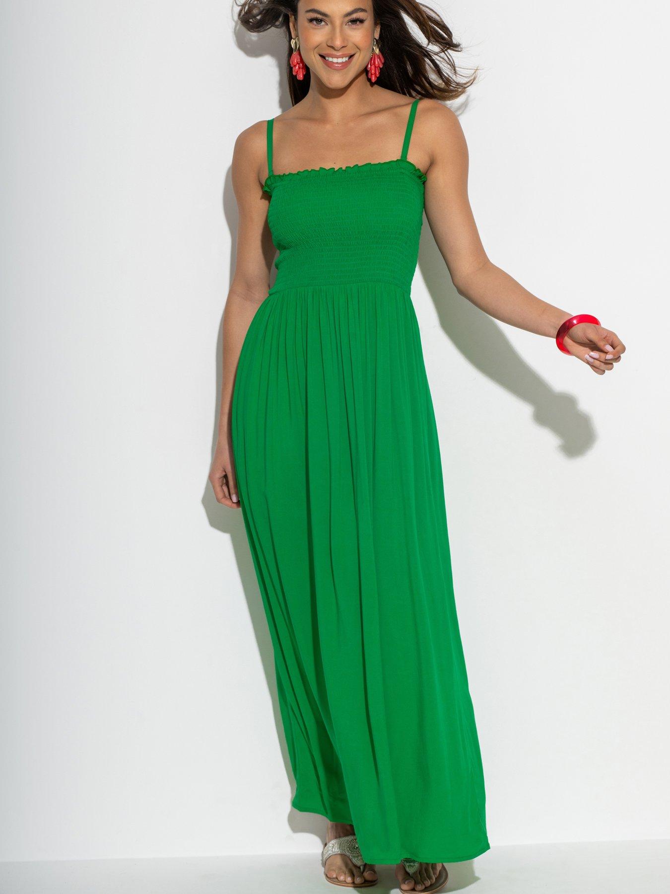 undefined Strapless Shirred Bodice Maxi Beach Dress