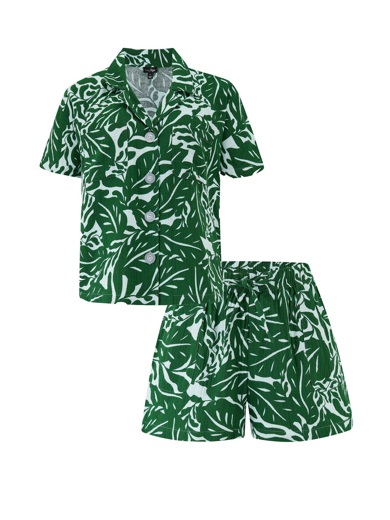  image of pour-moi-woven-double-cloth-revere-collar-shirt-and-short-pyjama-set-multi