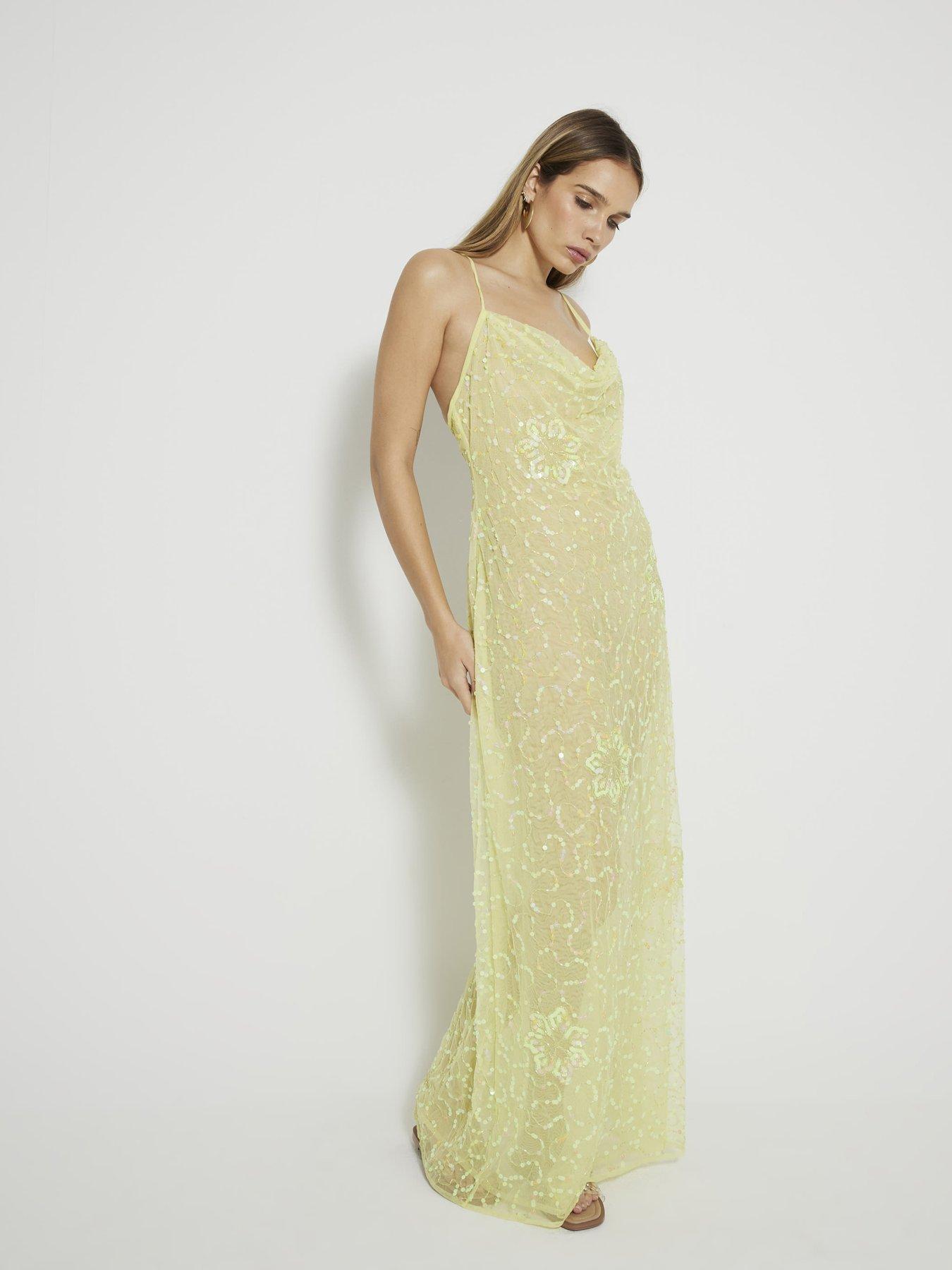 undefined Sequin Cowl Neck Sheer Beach Maxi Dress