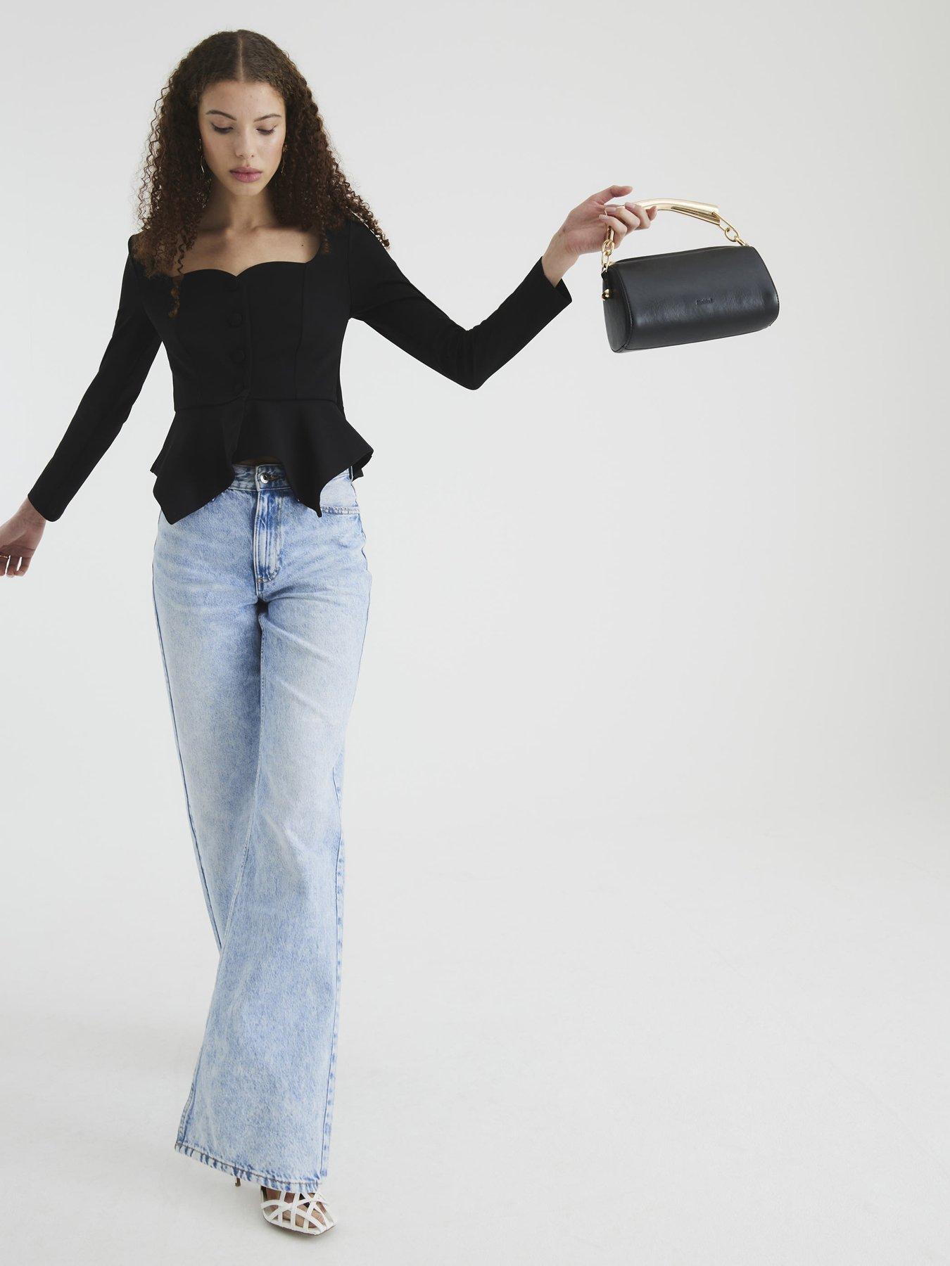 undefined Long Sleeve Peplum Sweetheart Jacket - Black