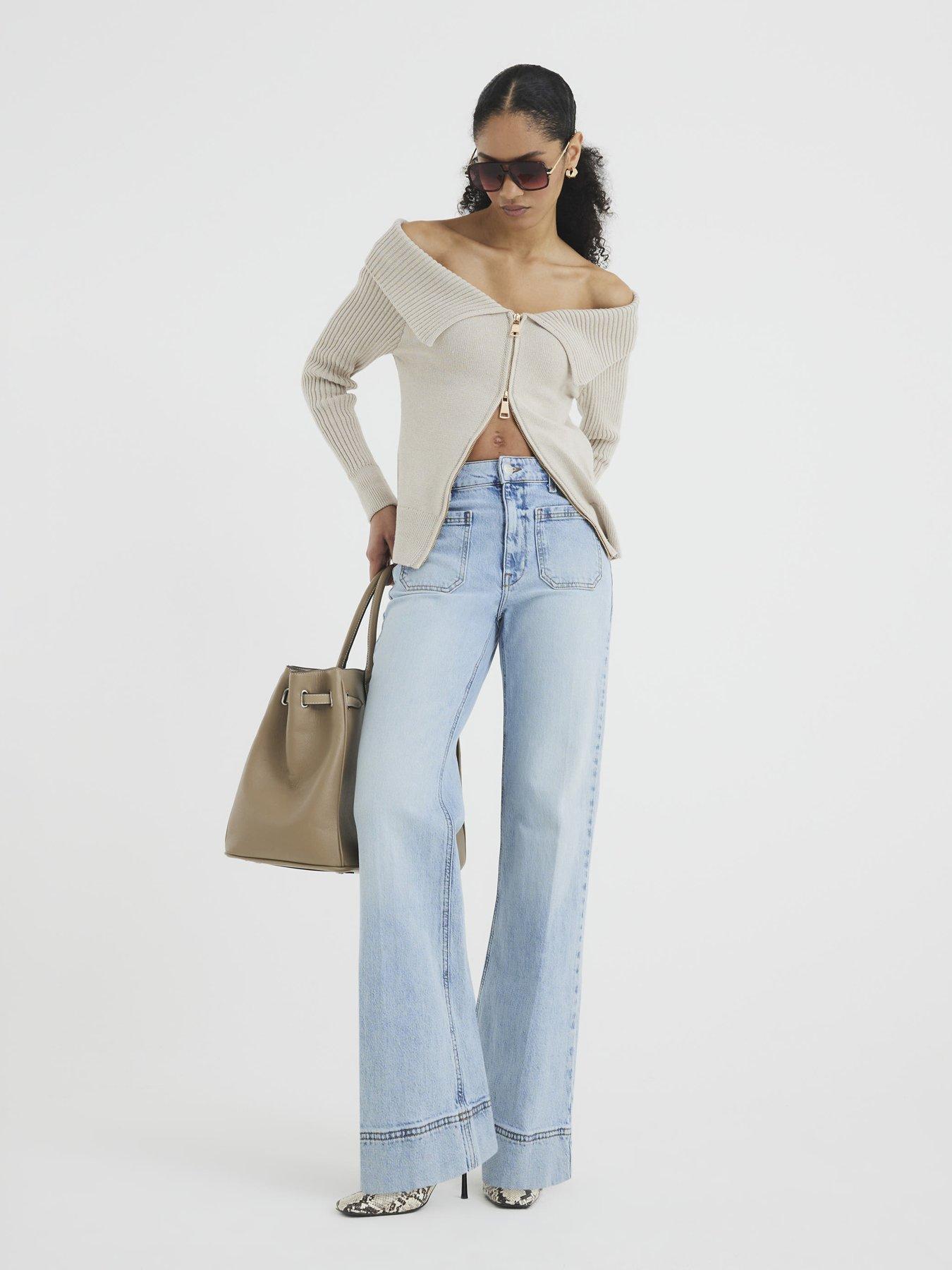  image of river-island-high-waisted-front-pocket-wide-leg-jeans