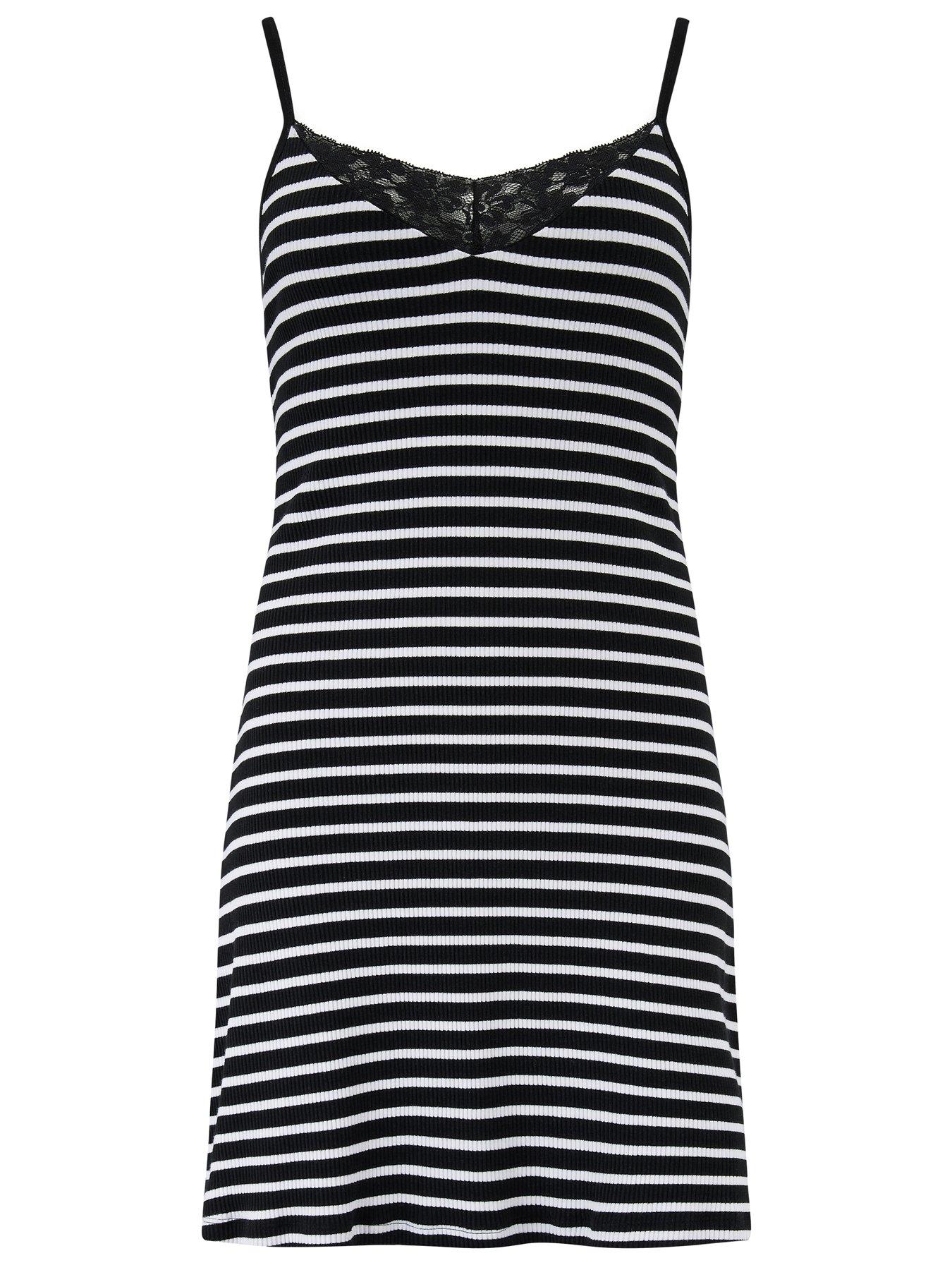 Image 3 of 4 of Pour Moi Ribbed Cotton Jersey Stripe Lace Trim Chemise