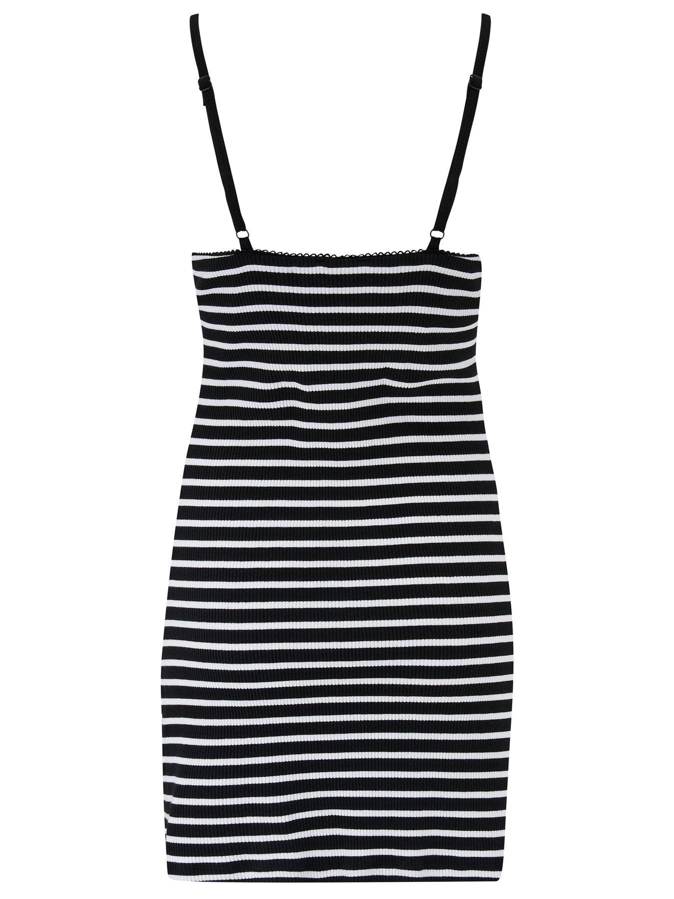 Image 4 of 4 of Pour Moi Ribbed Cotton Jersey Stripe Lace Trim Chemise