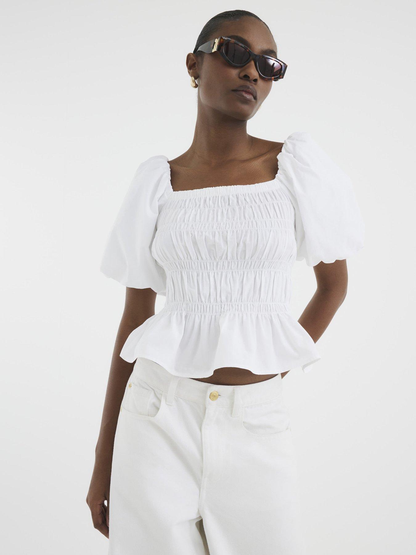 undefined Puff Sleeve Shirred Top