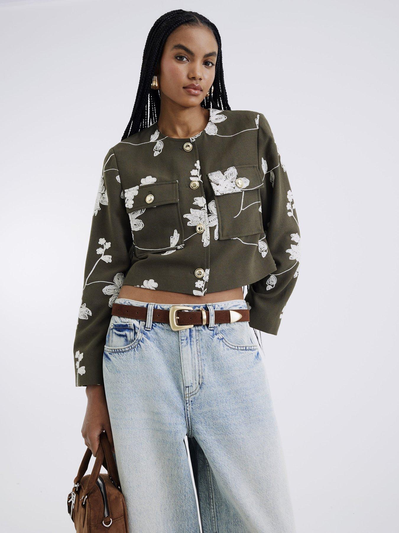 undefined Embroidered Collarless Jacket